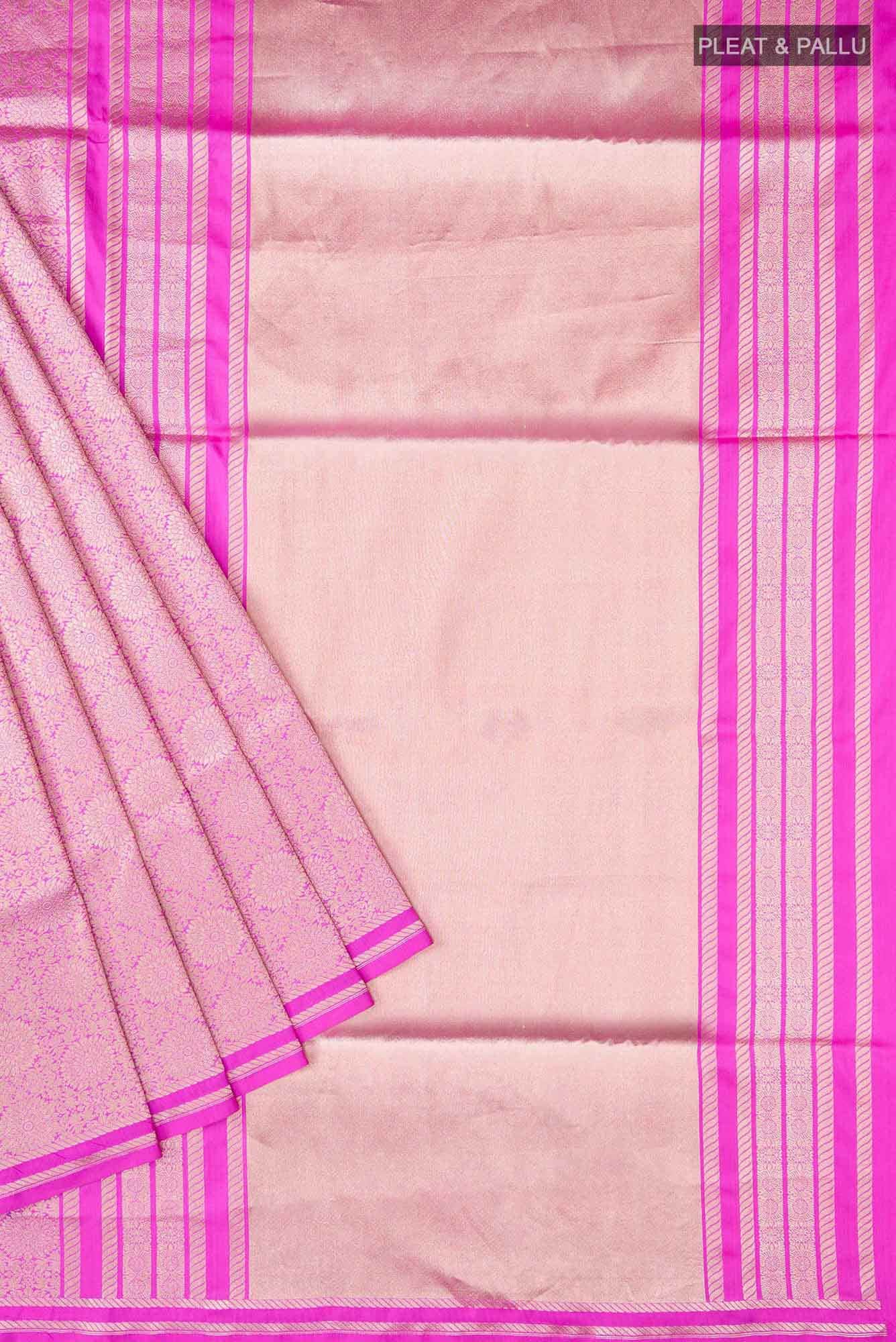 Ottoman Flowers-Pink Banarasi Silk Saree - Image 8