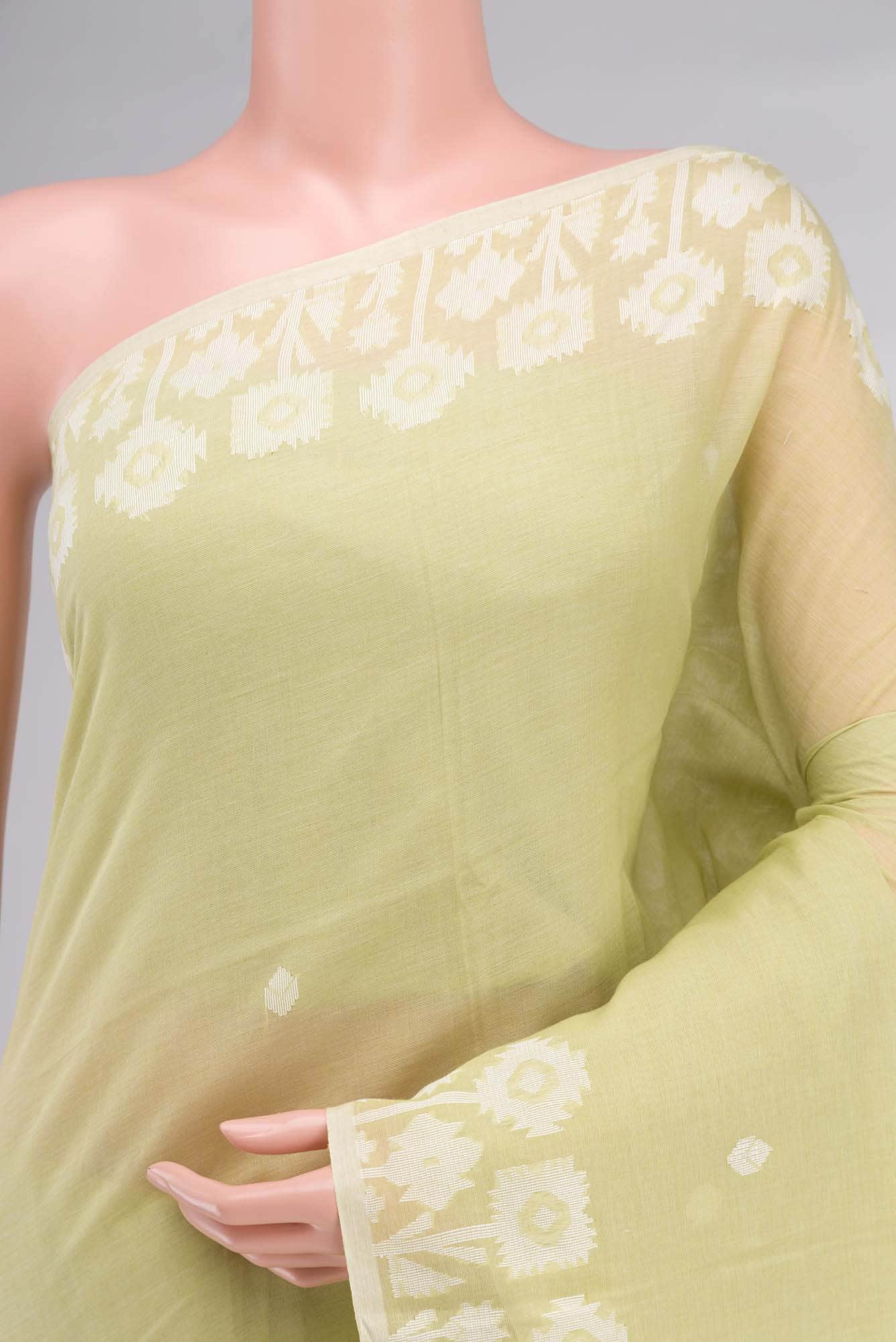 Paromita-Lemon Grass Green Bengal Cotton saree - Image 2