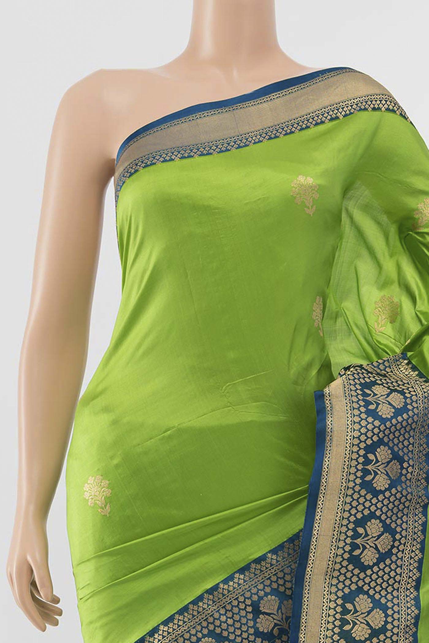 Parrot Green Banarasi Katan Silk Saree - Image 2