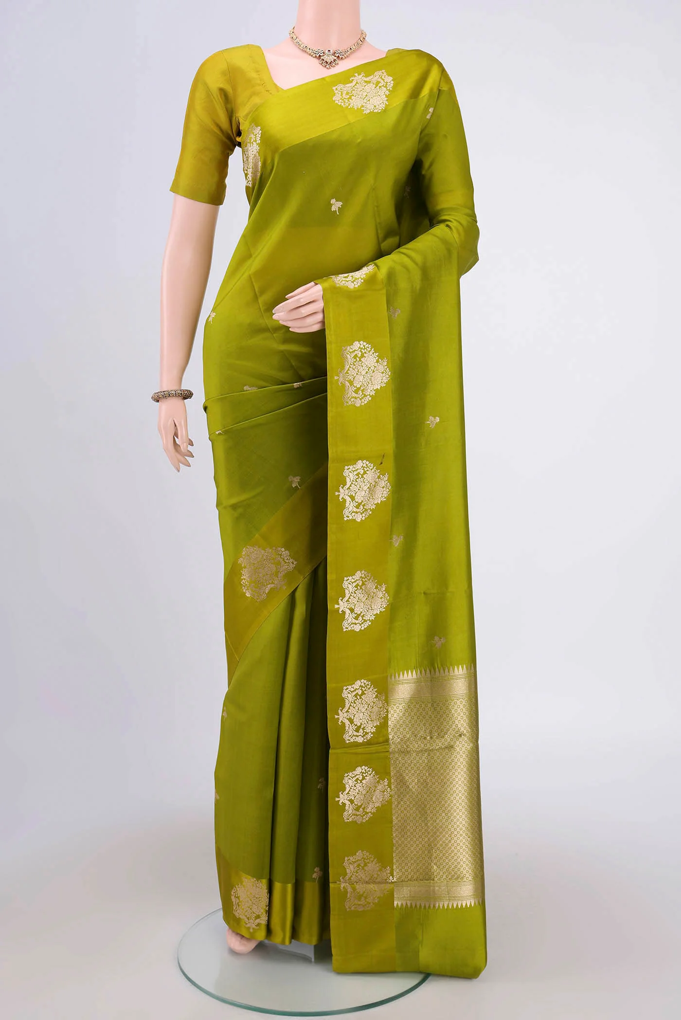 Acid Green Banarasi Katan Silk Saree