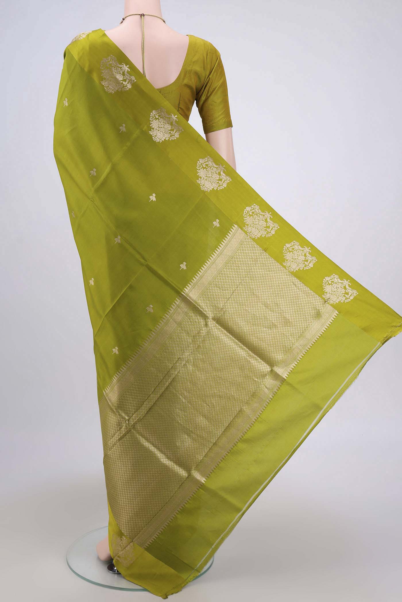 Acid Green Banarasi Katan Silk Saree - Image 3