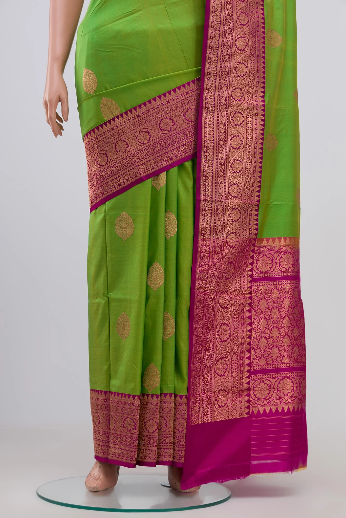 Parrot Green Banarasi Katan Silk Saree - Image 3