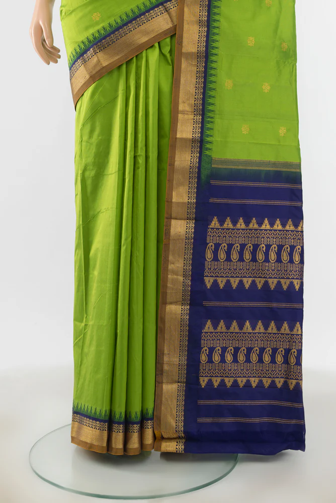 Parrot Green Bangalore Silk - kadyal Saree - Image 3