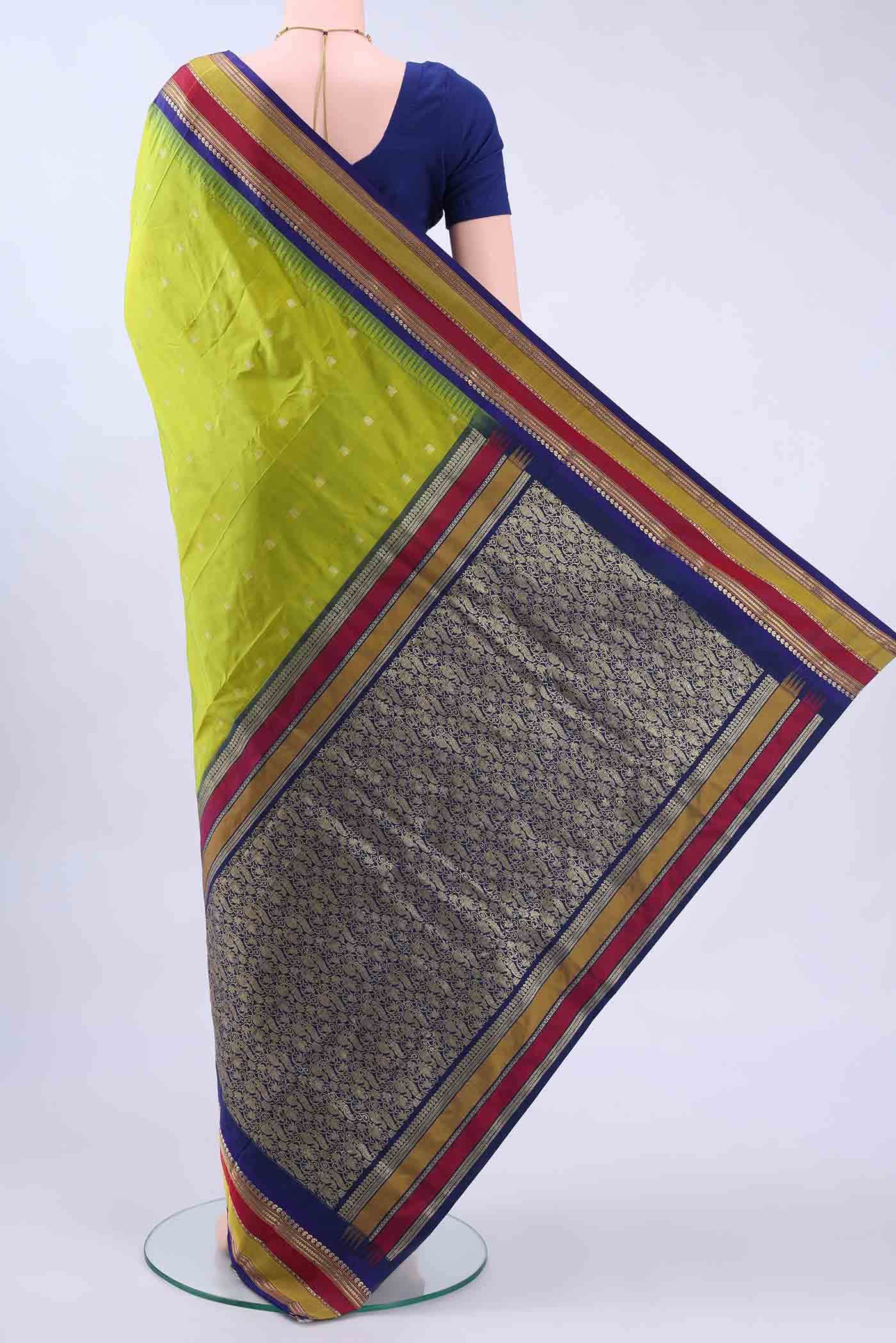 Parrot Green Bangalore Silk Saree - Image 2