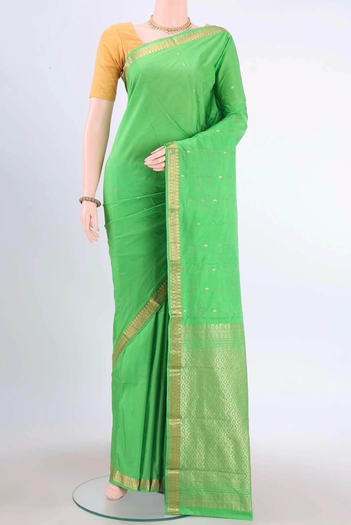 Parrot Green Blended Bangalore Silk Saree