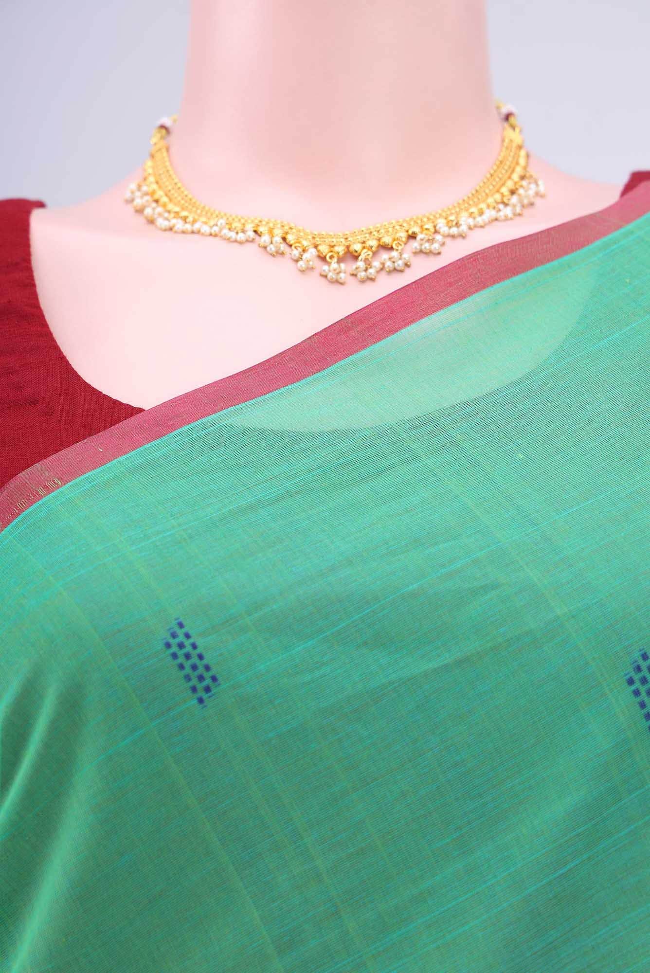 Parrot Green Coimbatore Cotton Saree - Image 2