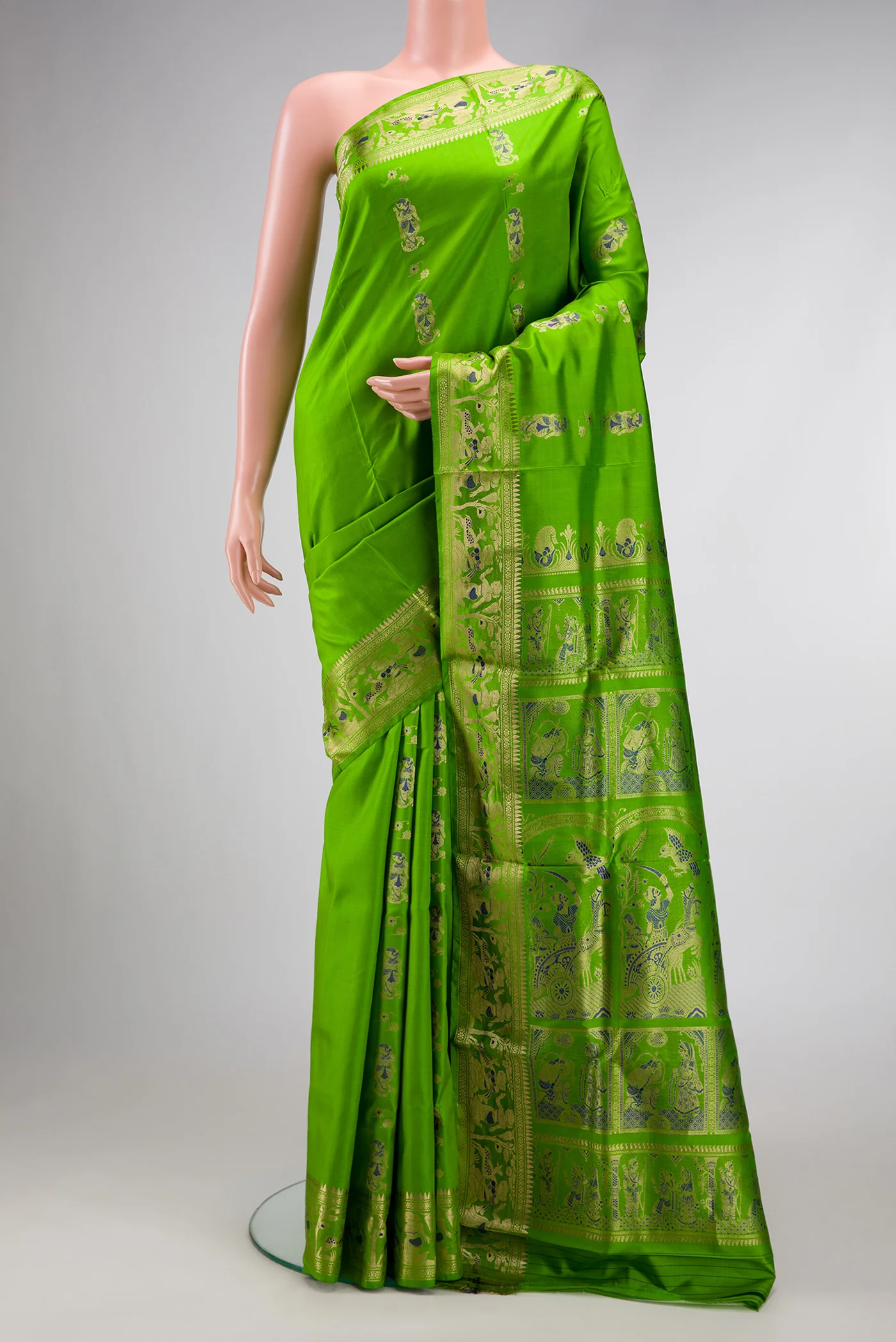 Parrot Green Baluchari Silk Saree