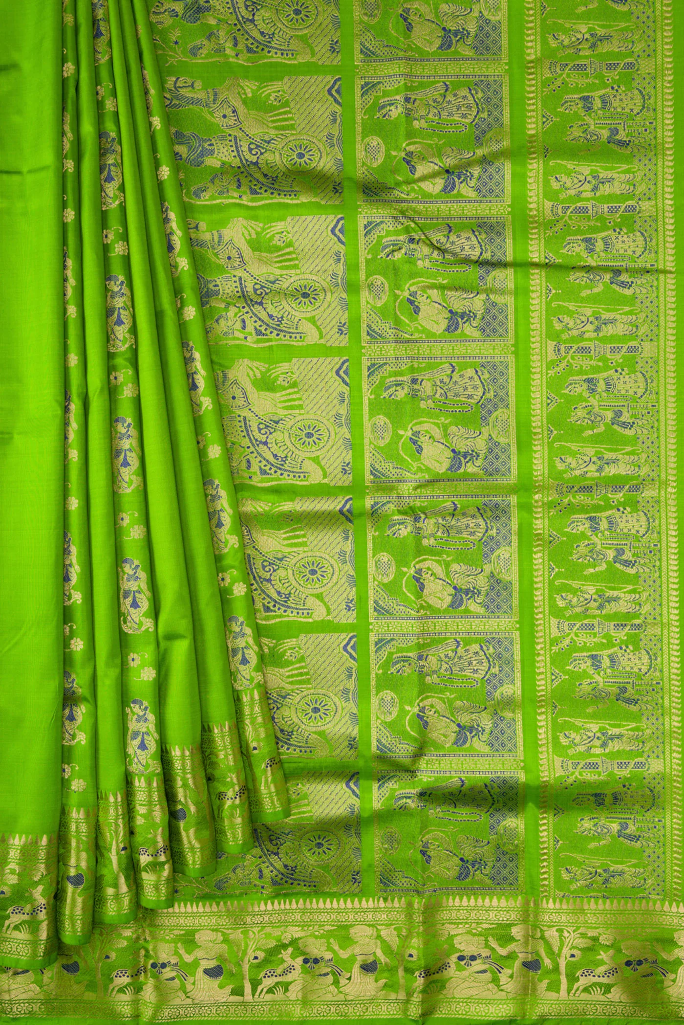 Parrot Green Baluchari Silk Saree - Image 4