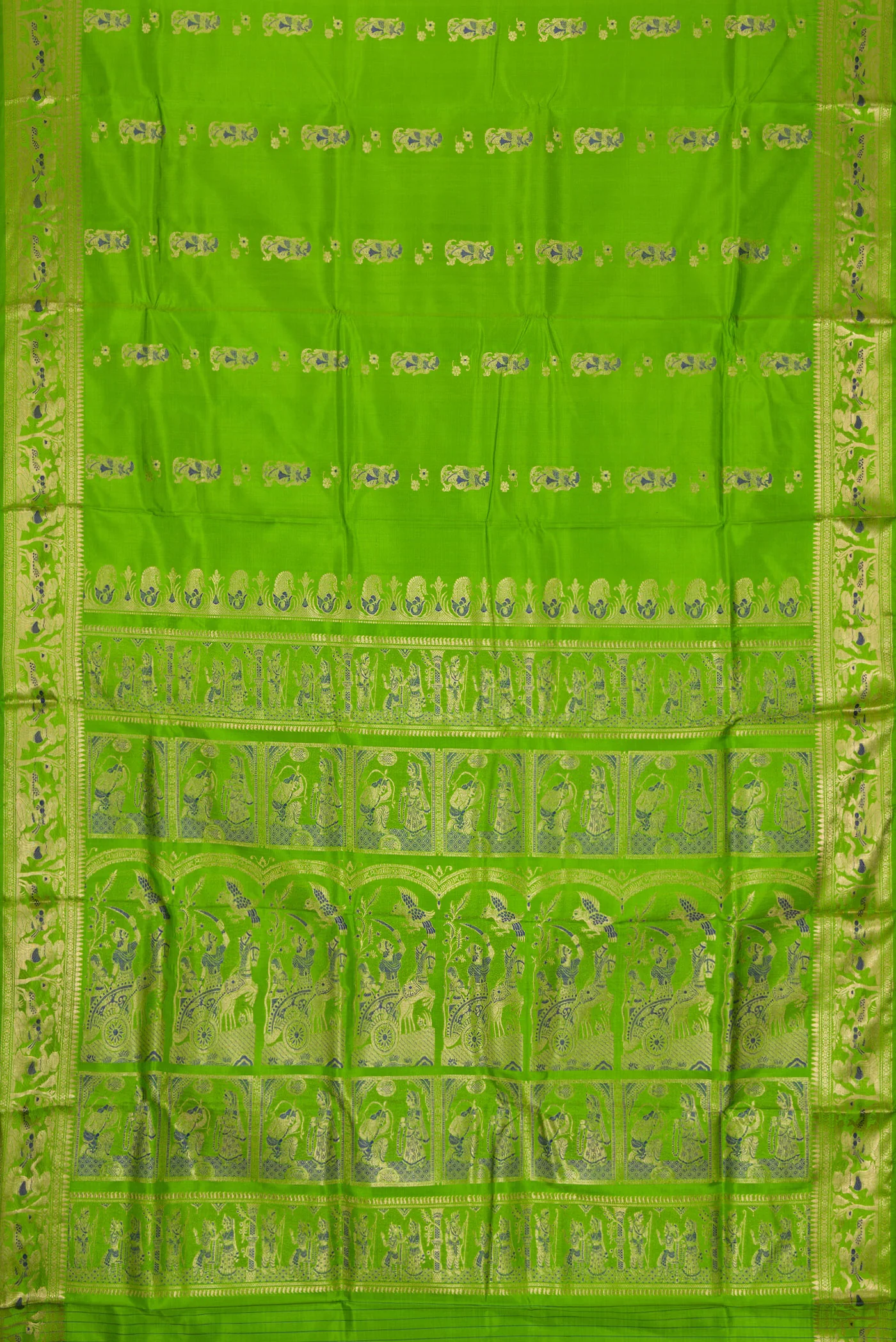 Parrot Green Baluchari Silk Saree - Image 6