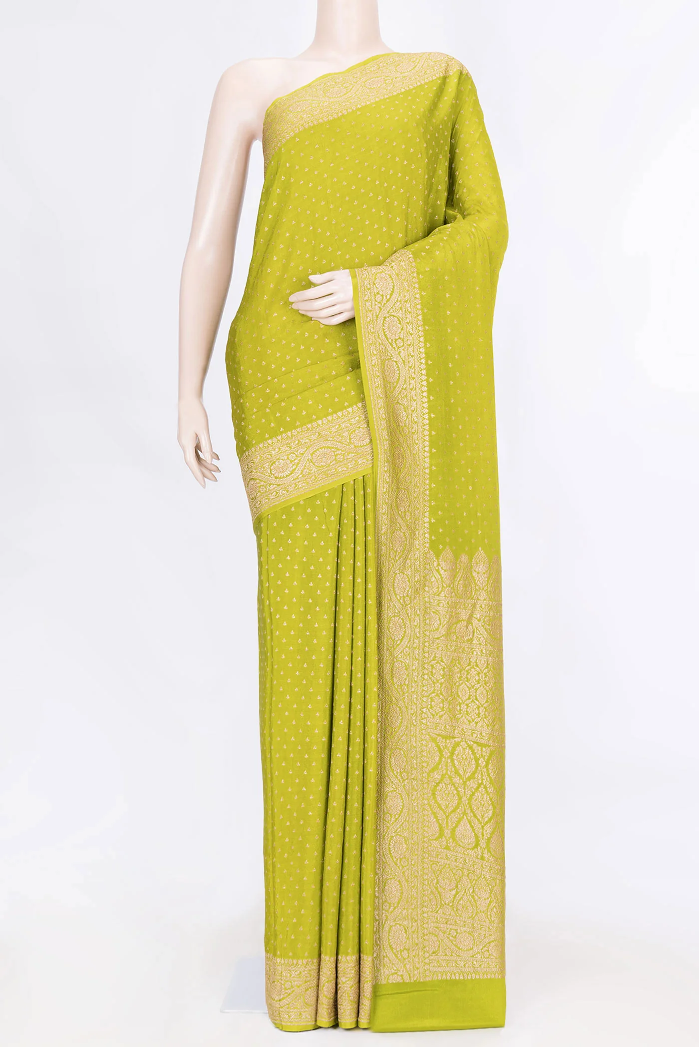 Parrot Green Dual Tone Banarasi Georgette Saree