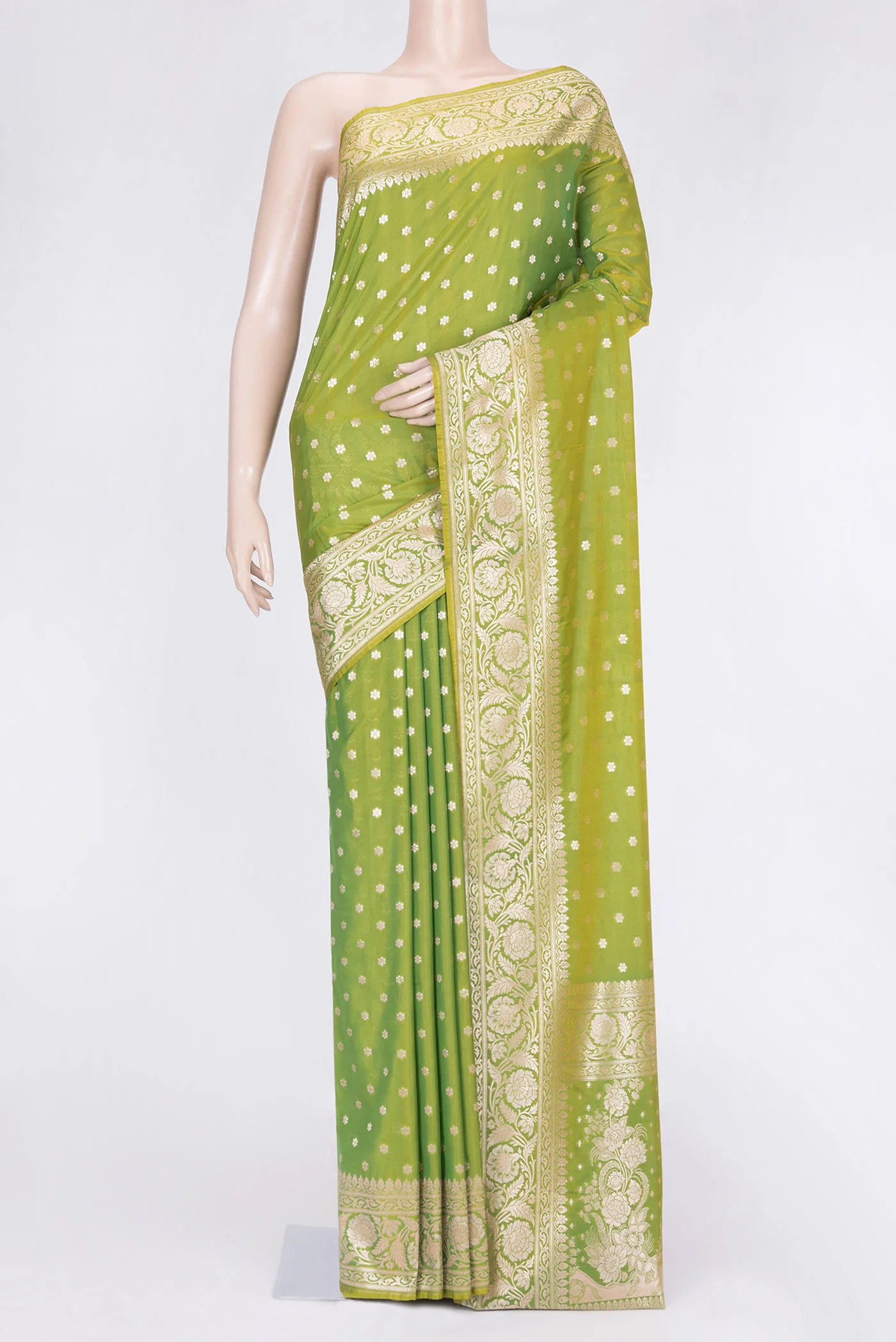 Parrot Green Blended Banarasi Silk Saree