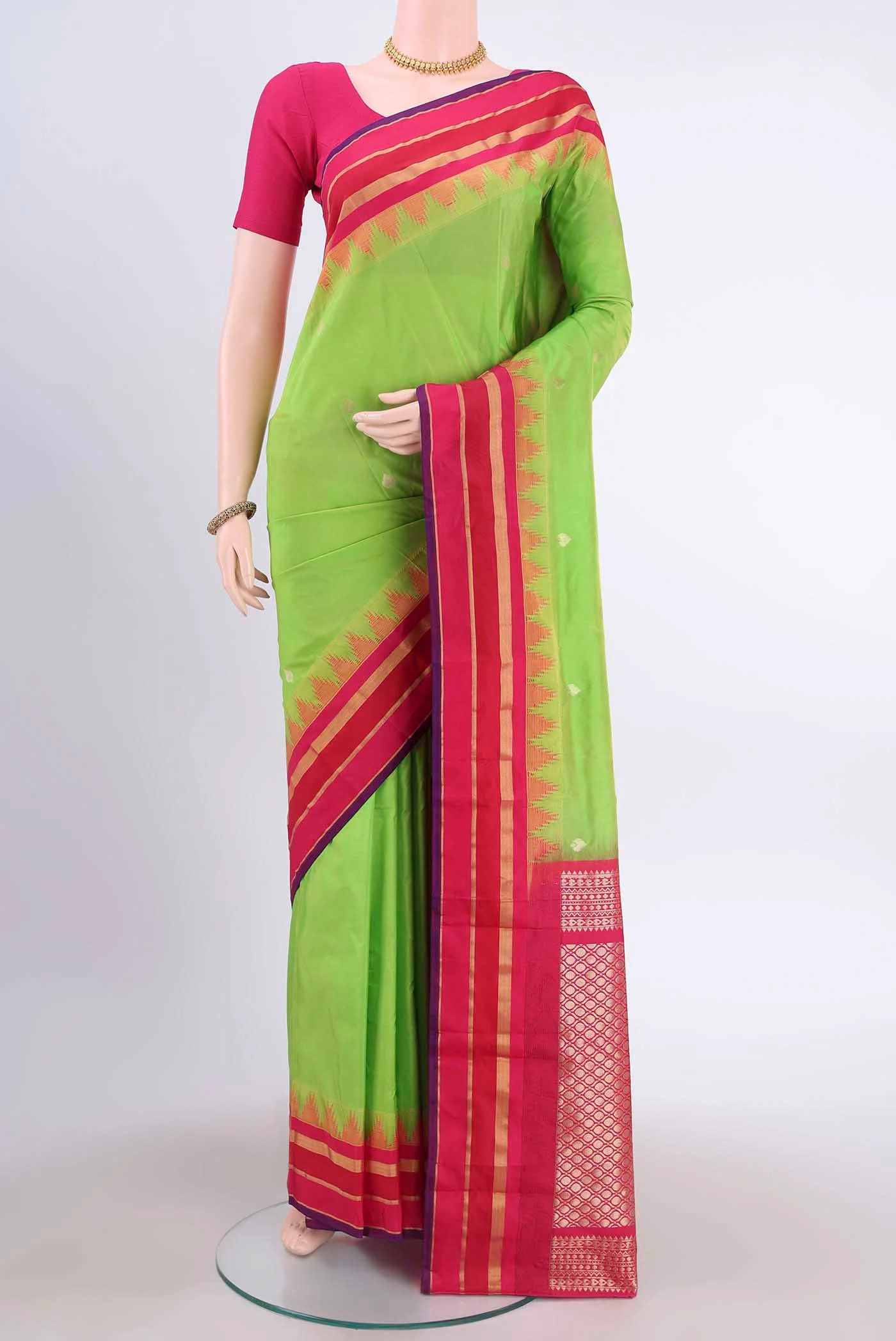Parrot Green Dual Tone Blended Bangalore Silk Saree