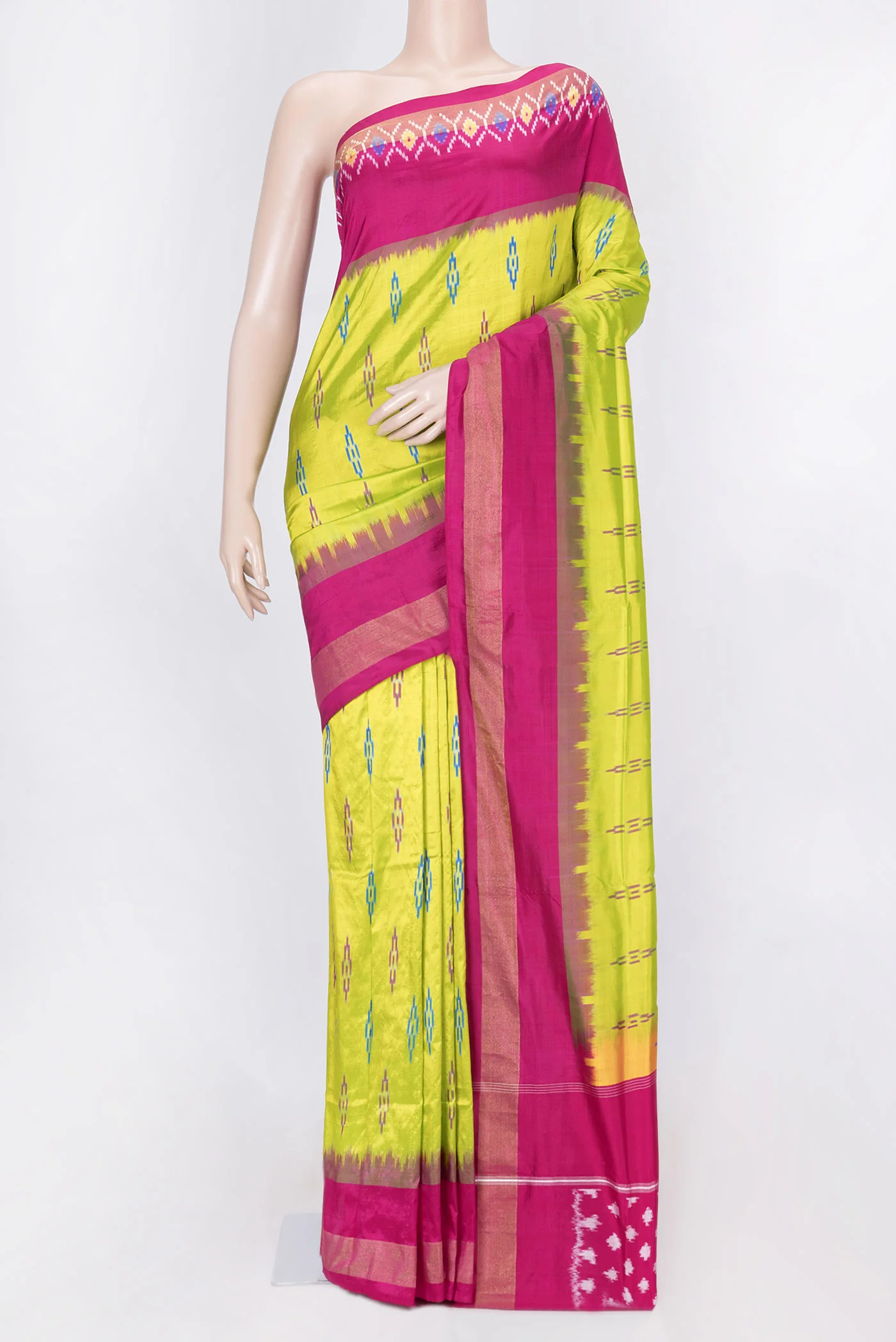 Parrot Green Dual Tone Double Ikat Saree