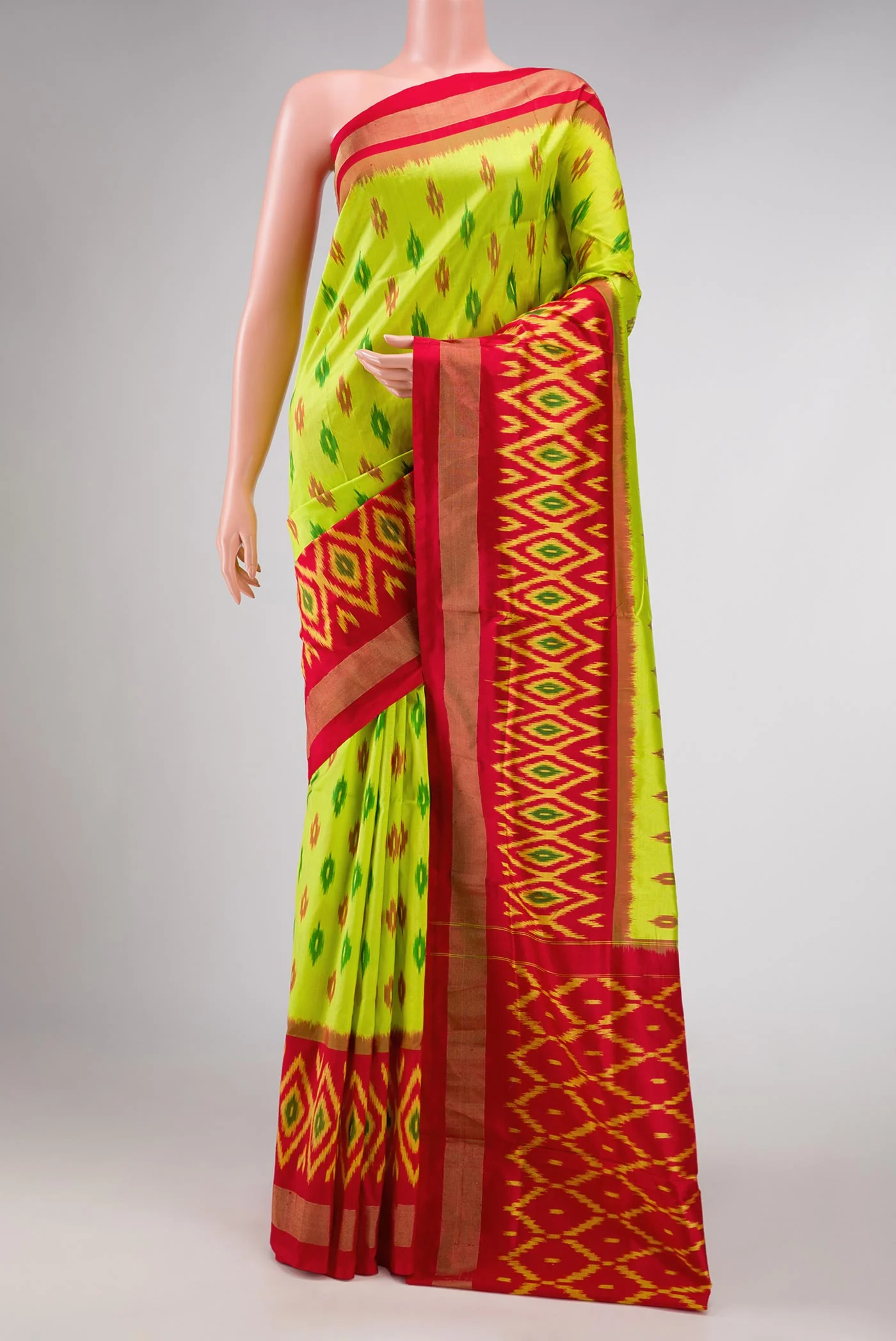 Parrot Green Dual Tone Double Ikat Saree