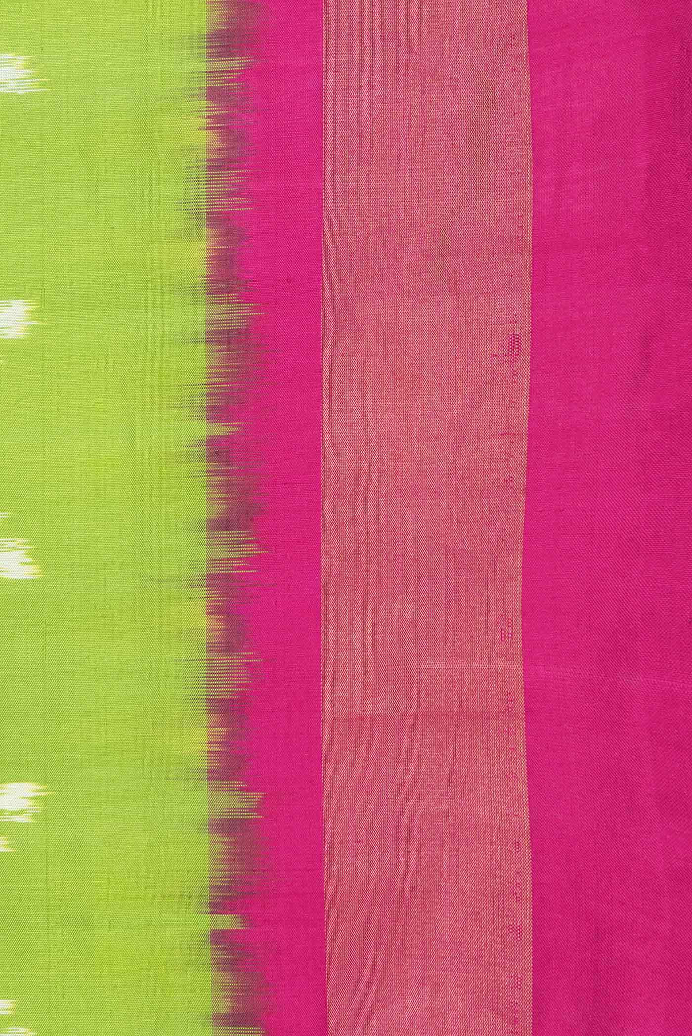 Parrot Green Dual Tone Double Ikat Saree - Image 3