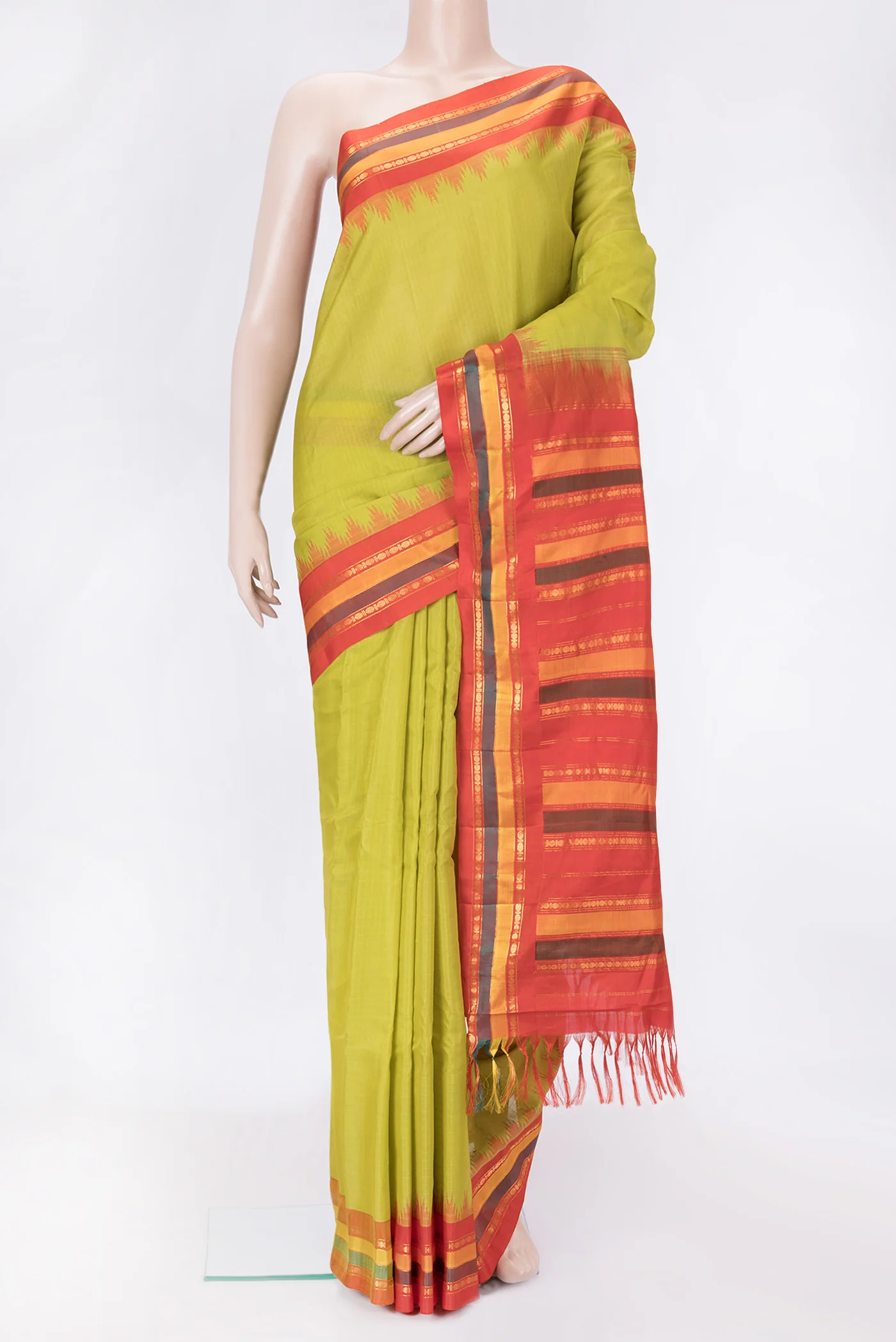 Parrot Green Gadwal Silk Cotton Saree
