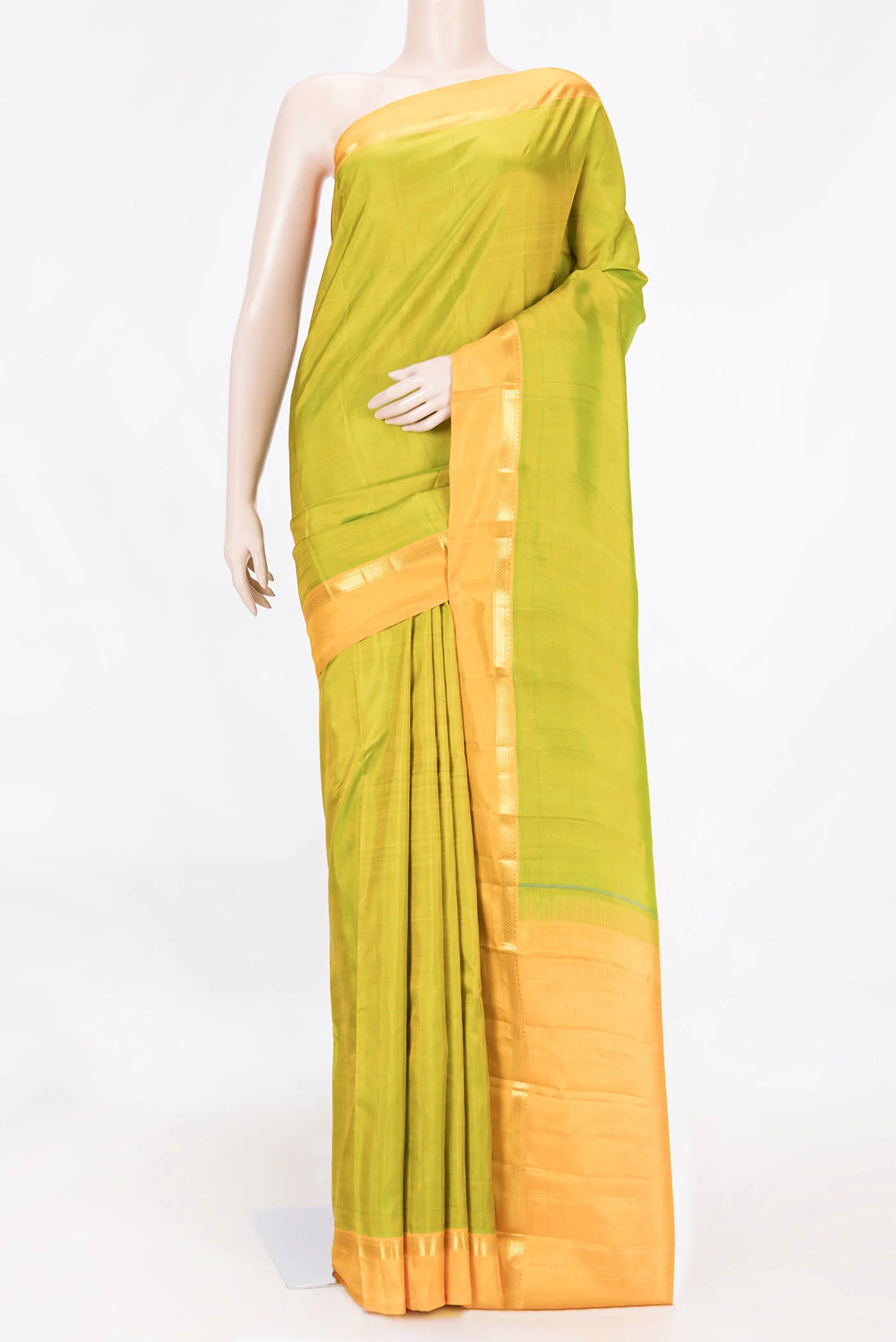 Parrot Green Dual Tone Kanjivaram Saree