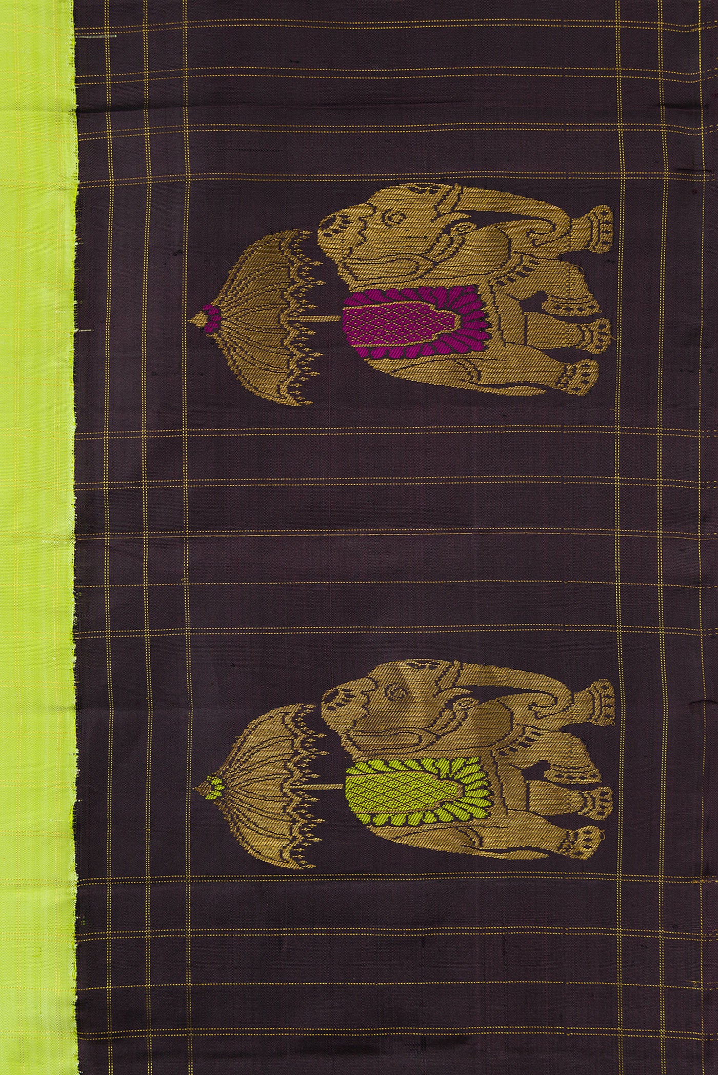 Pure Silk Pure Zari Parrot Green Kanchipuram Saree - Image 3