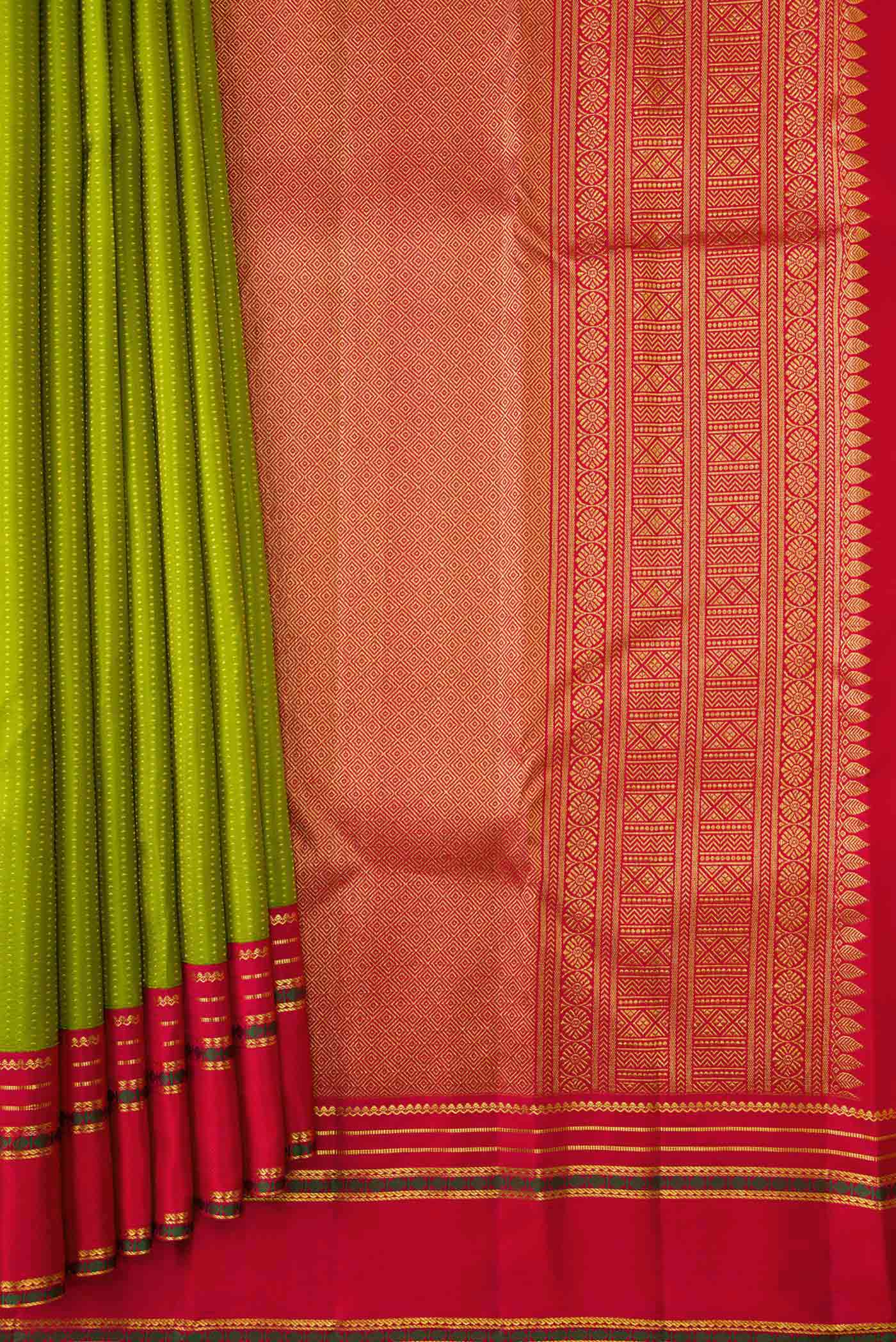 Parrot Green Dual Tone Kanjivaram Silk Saree - Image 4