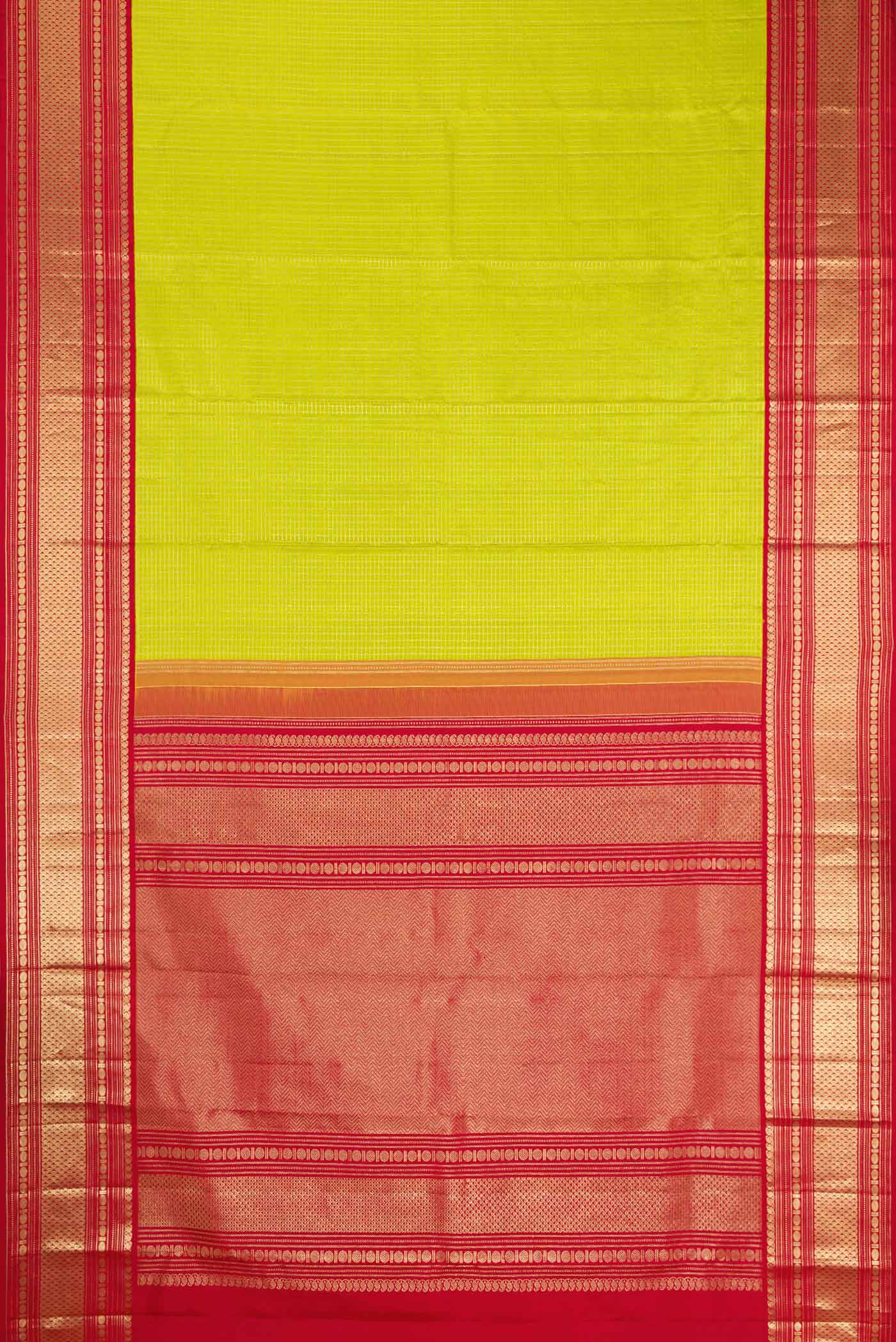 Parrot Green Dual Tone Kanjivaram Silk Saree - Image 6
