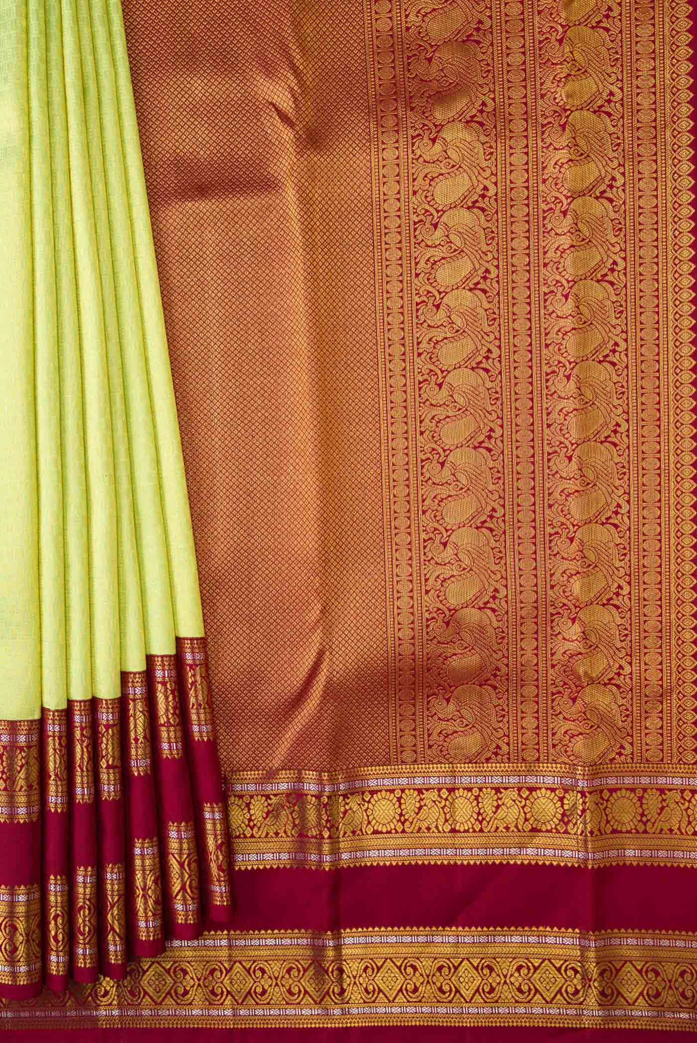 Lemon Yellow Kanchipuram Silk Saree - Image 4