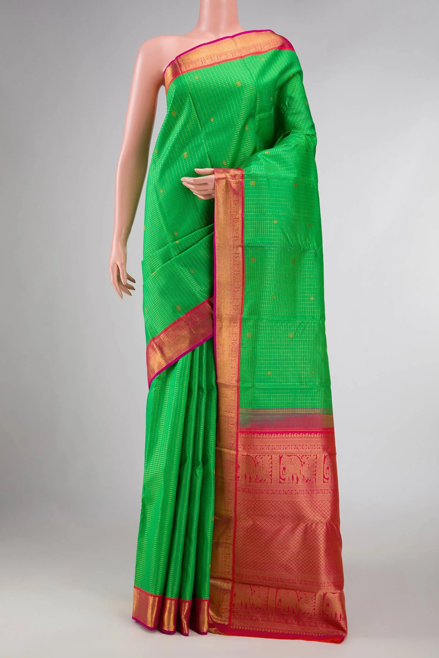 Parrot Green Dual Tone Kanchipuram Silk Saree