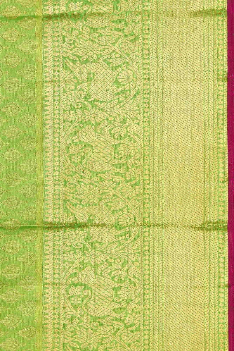 Parrot Green Dual Tone Kanchipuram Silk Saree - Image 6