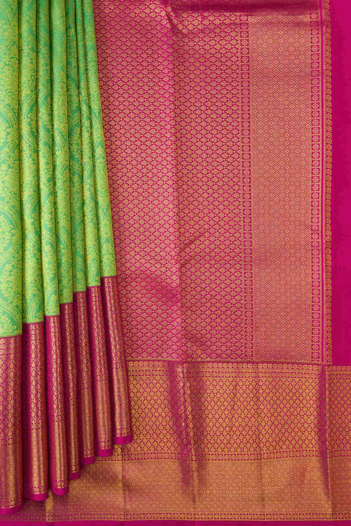 Parrot Green Dual Tone Kanchipuram Silk Saree - Image 2