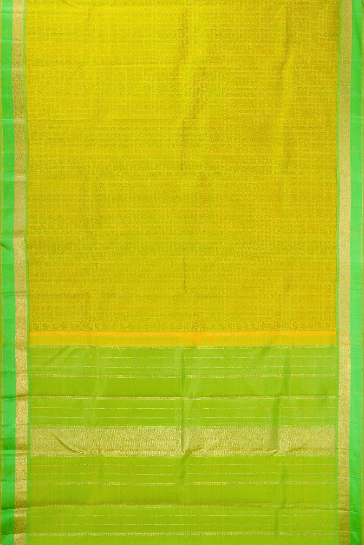 Pure Silk Pure Zari Parrot Green Dual Tone Kanchipuram Saree - Image 4