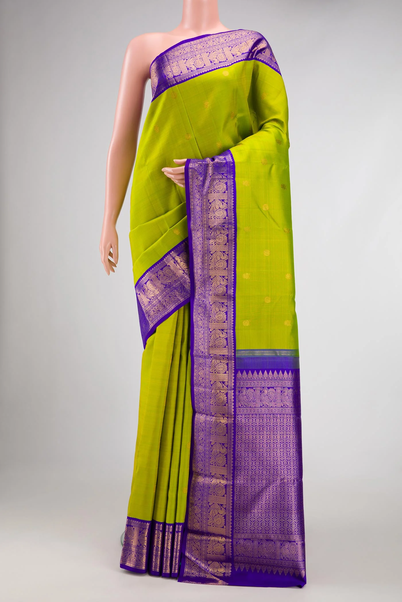 Parrot Green Kanjivaram Silk Saree