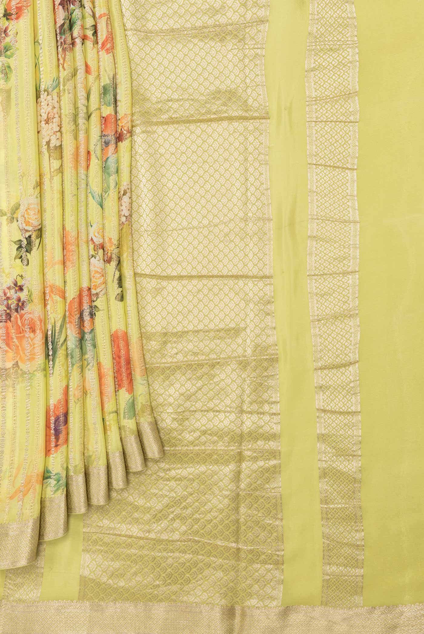 Parrot Green Dual Tone Mysore Georgette Saree - Image 2