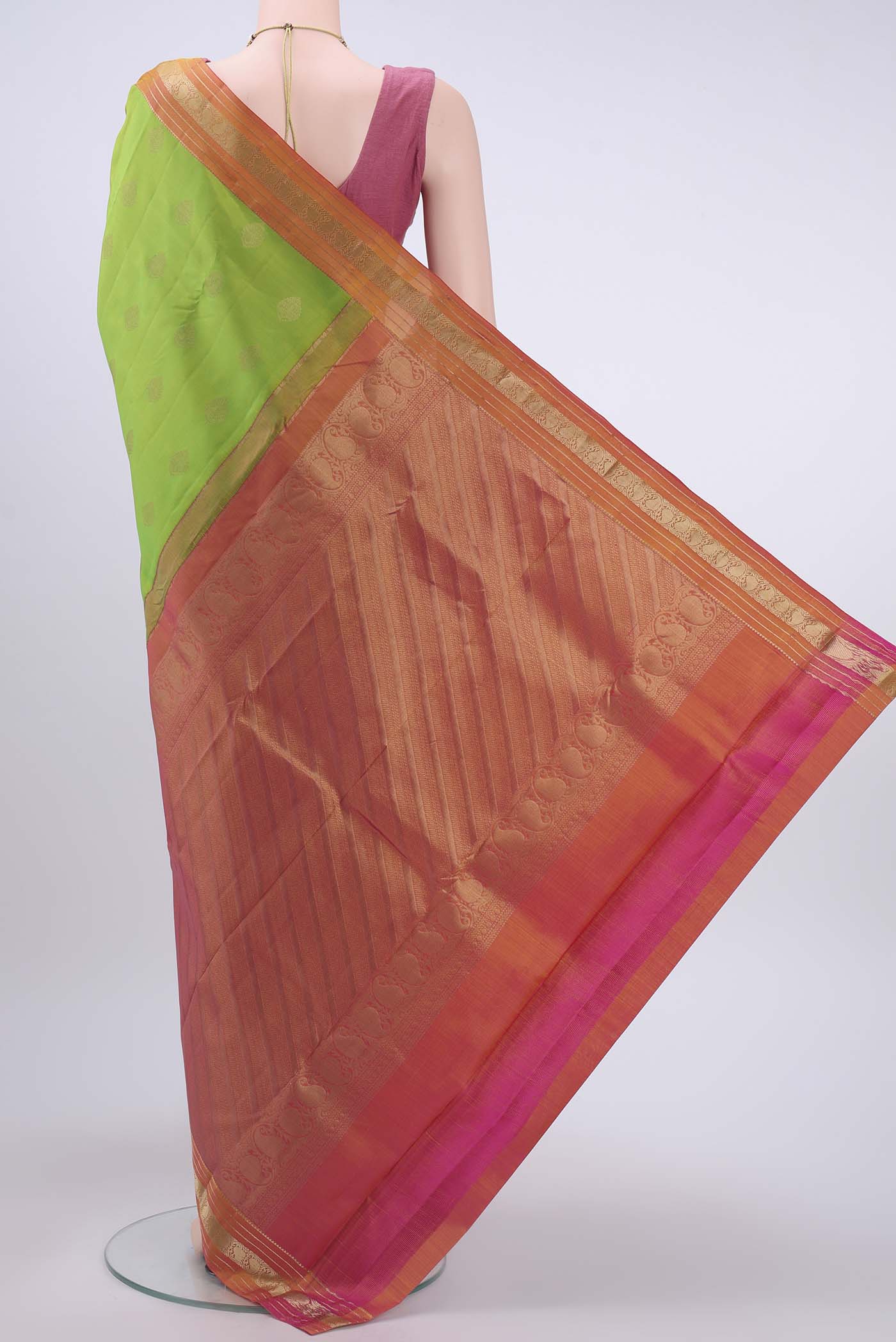 Parrot Green Dual Tone Nangavalli Silk [ Salem ] Saree - Image 3