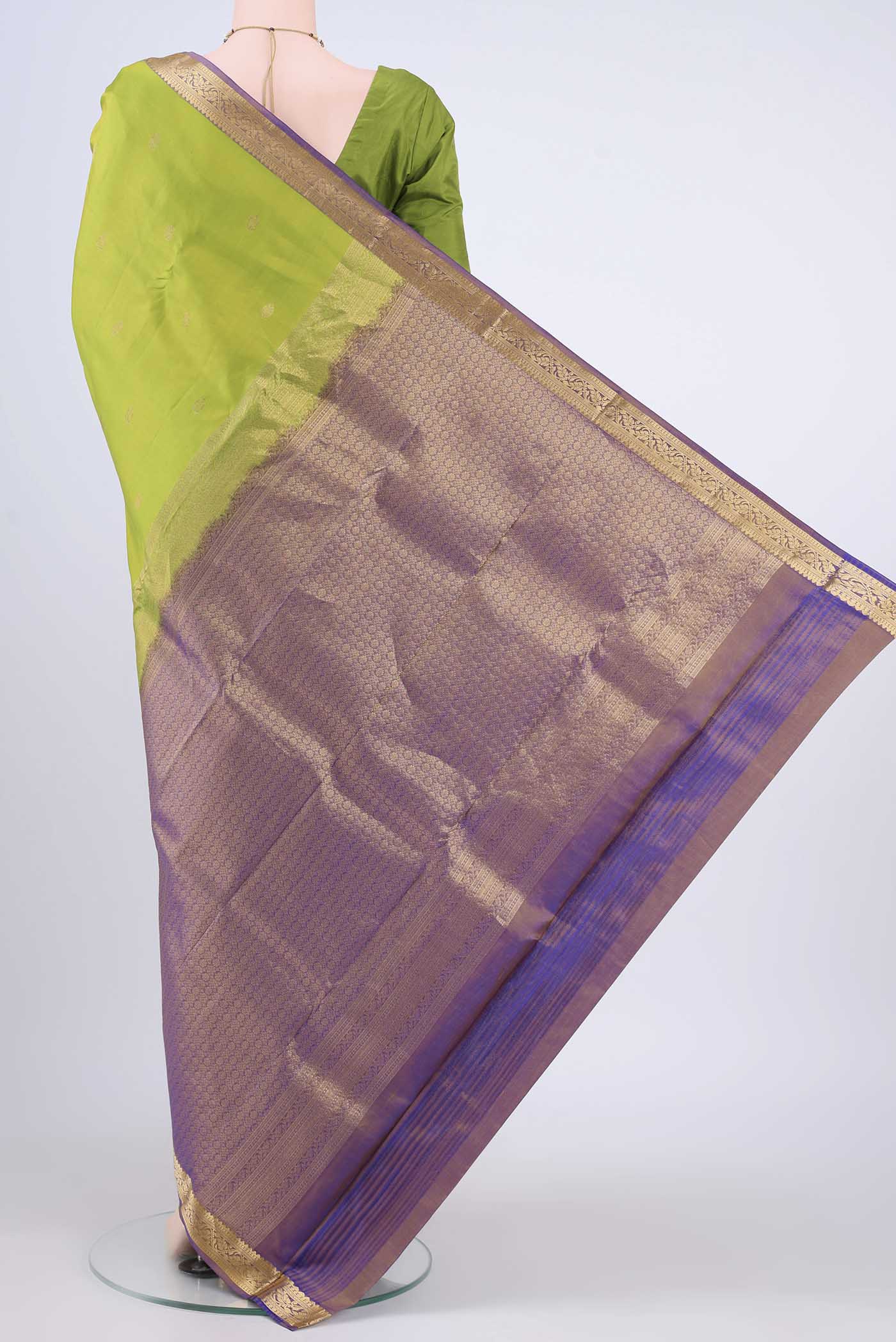 Parrot Green Dual Tone Nangavalli Silk [ Salem ] Saree - Image 3