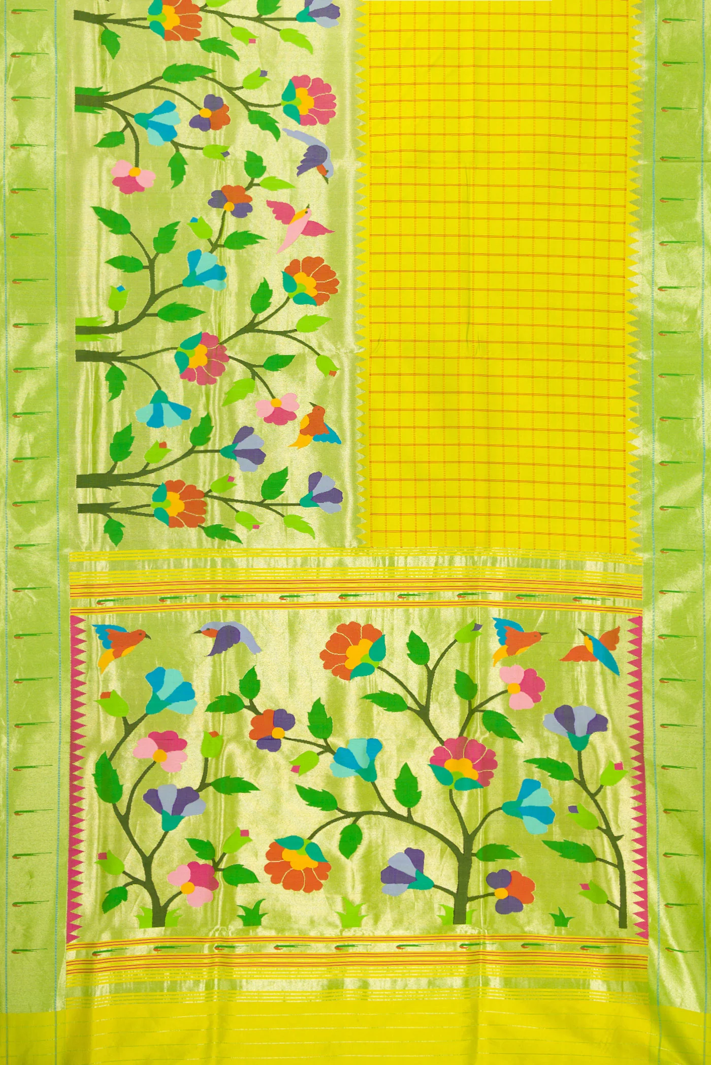 Pure Silk Pure Zari Parrot Green Paithani Saree - Image 5