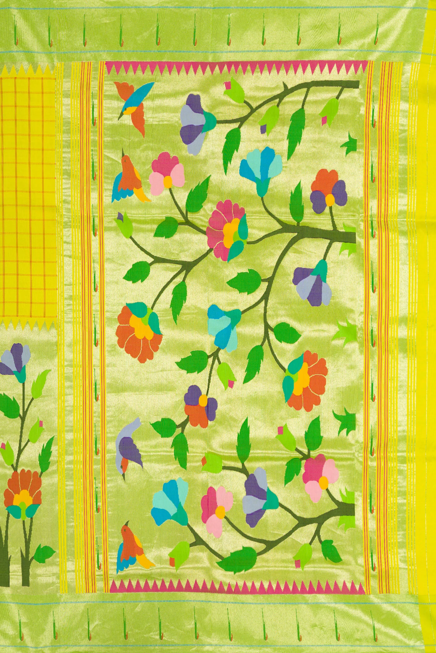 Pure Silk Pure Zari Parrot Green Paithani Saree - Image 6