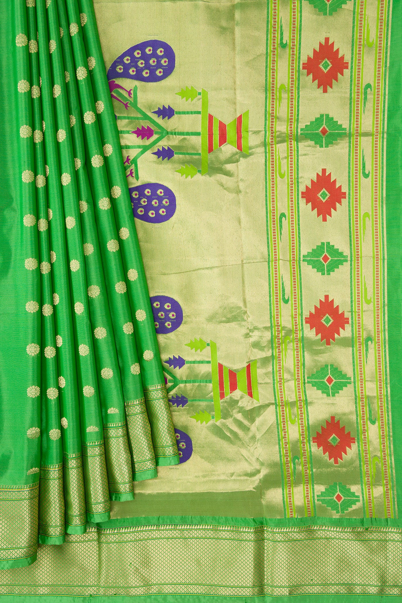 Green Blended Paithani Silk Saree - Image 4