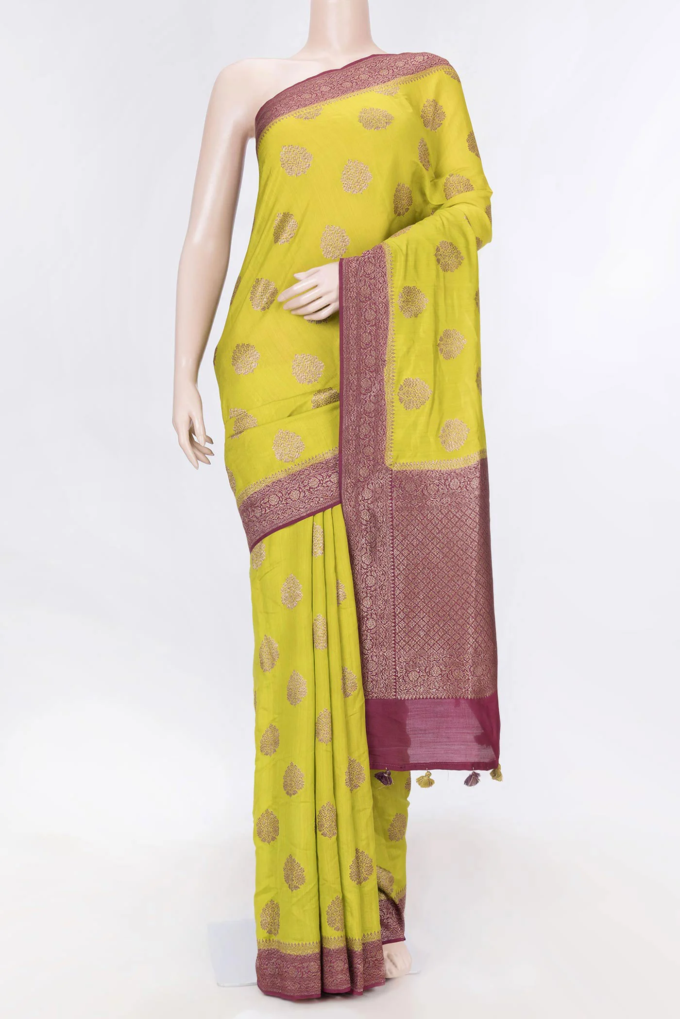 Parrot Green Dual Tone Raw Silk Saree