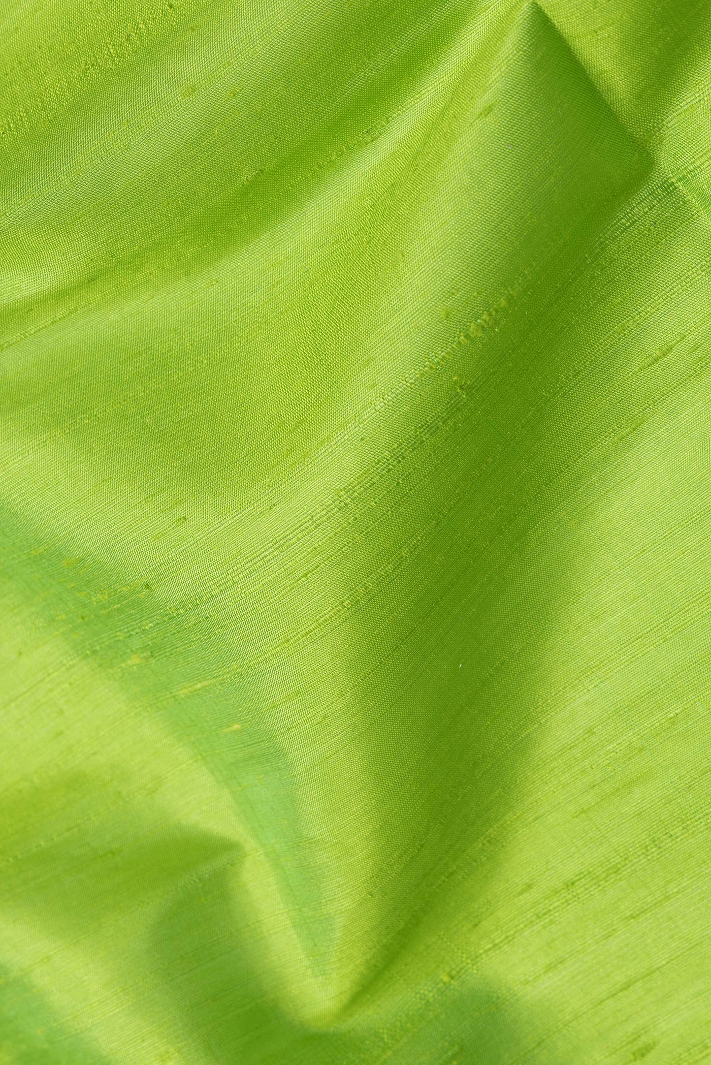 Parrot Green Raw Silk Saree - Image 2