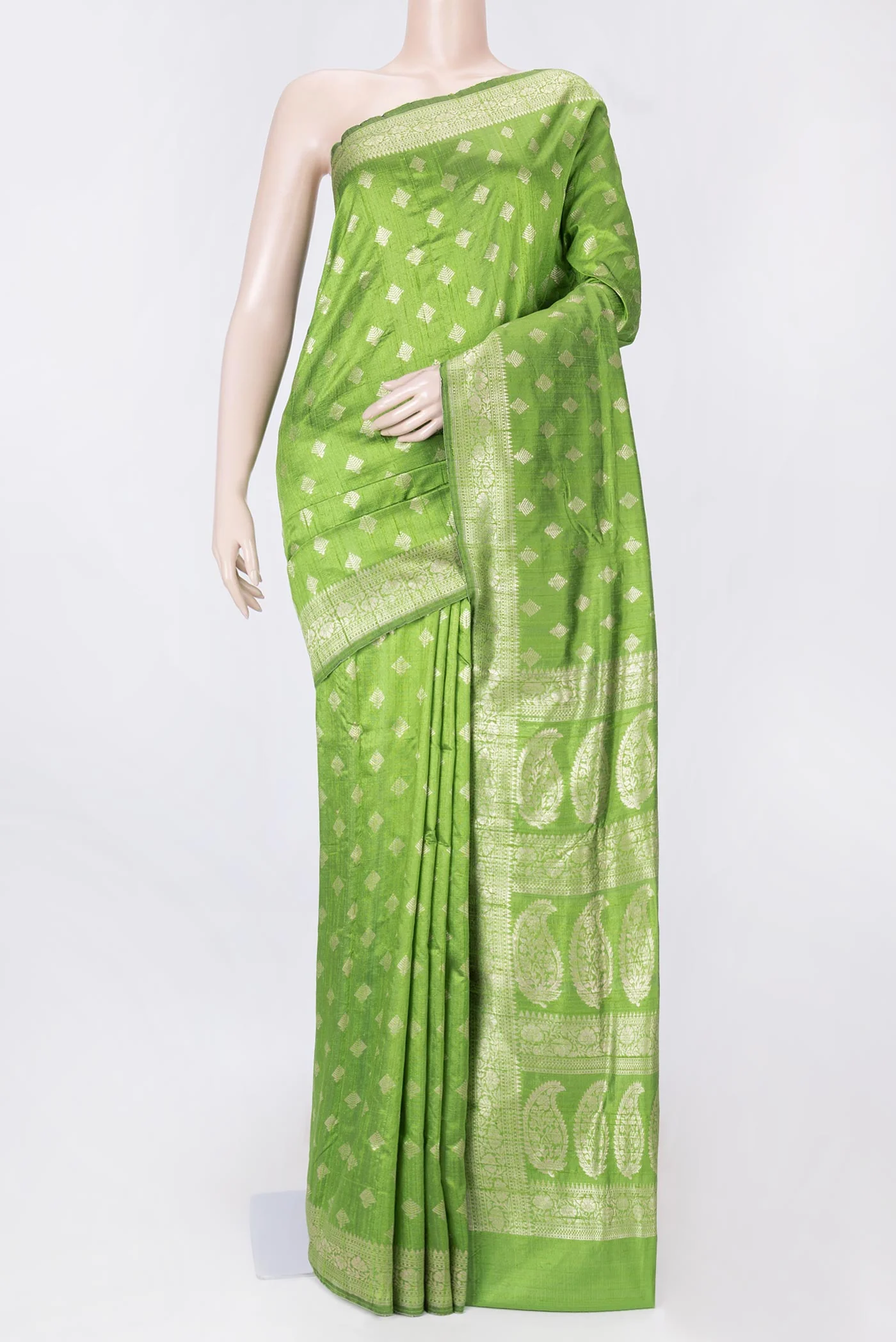 Parrot Green Dual Tone Raw Silk Saree