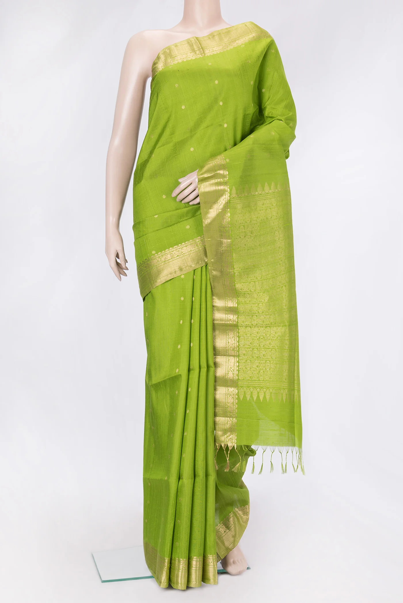 Parrot Green Raw Silk Saree