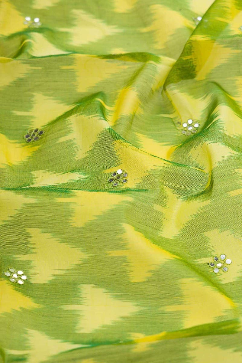 Parrot Green Dual Tone Silk Cotton Saree - Image 3