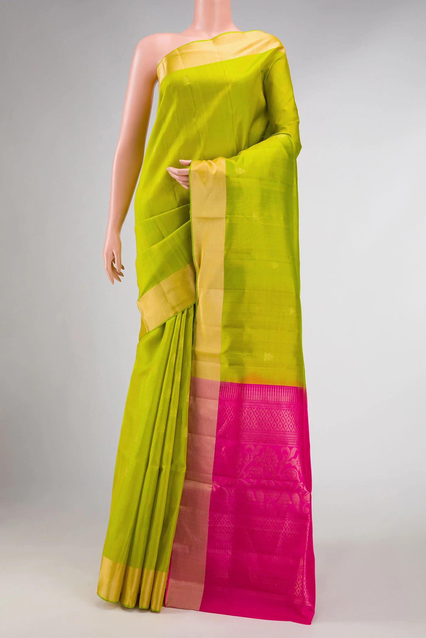 Parrot Green Dual Tone Soft Silk Saree