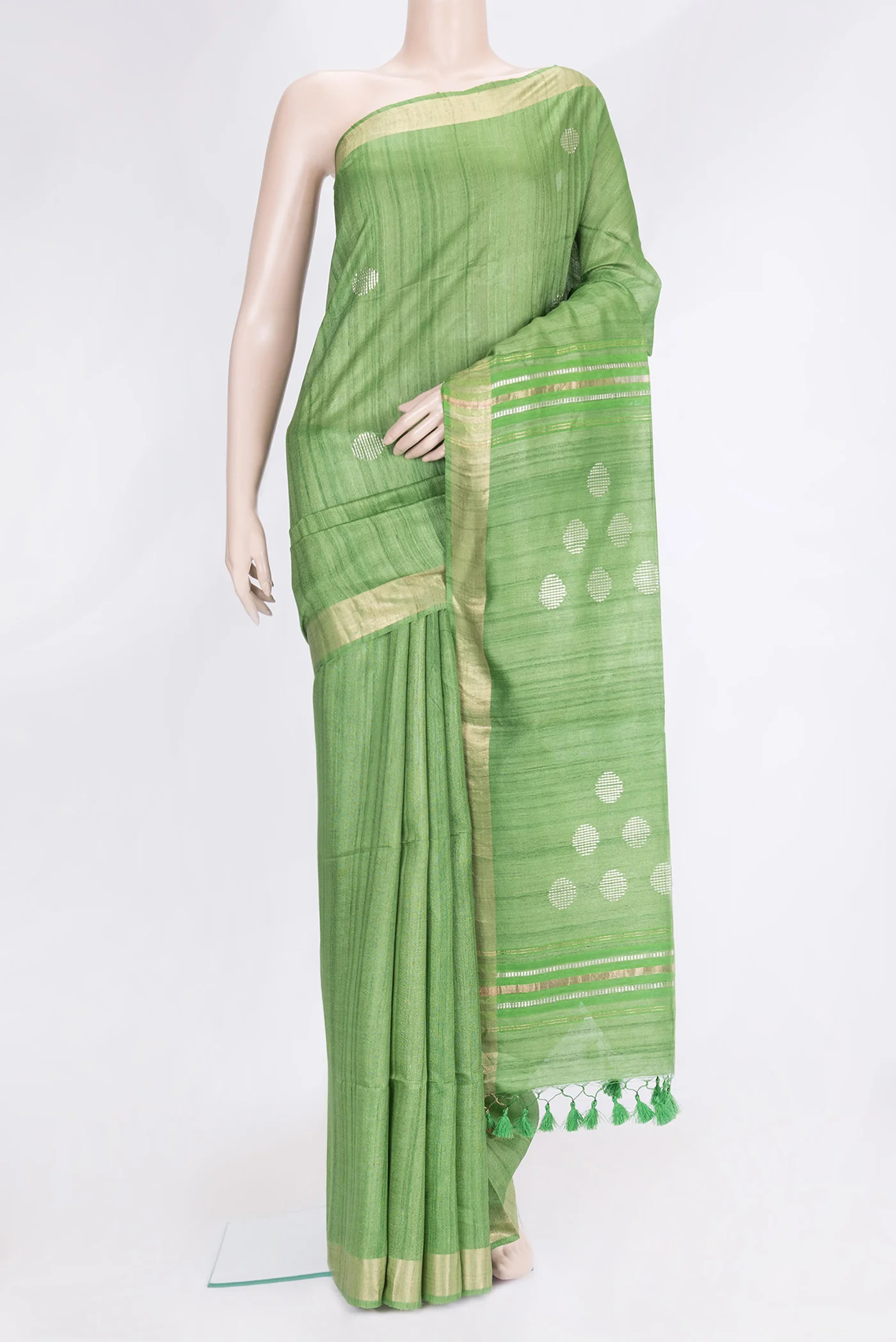 Parrot Green Dual Tone Tussar Silk Saree