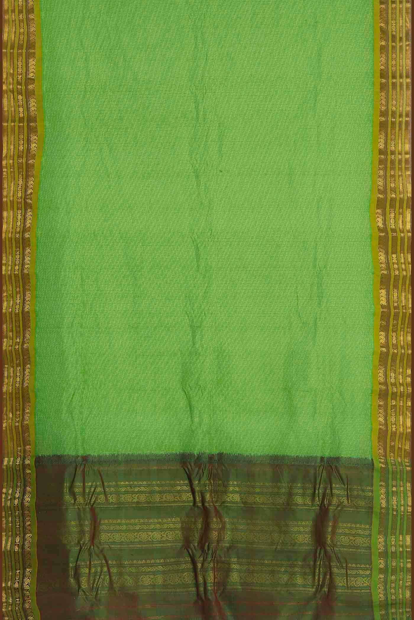 Parrot Green Gadwal cotton Saree - Image 4