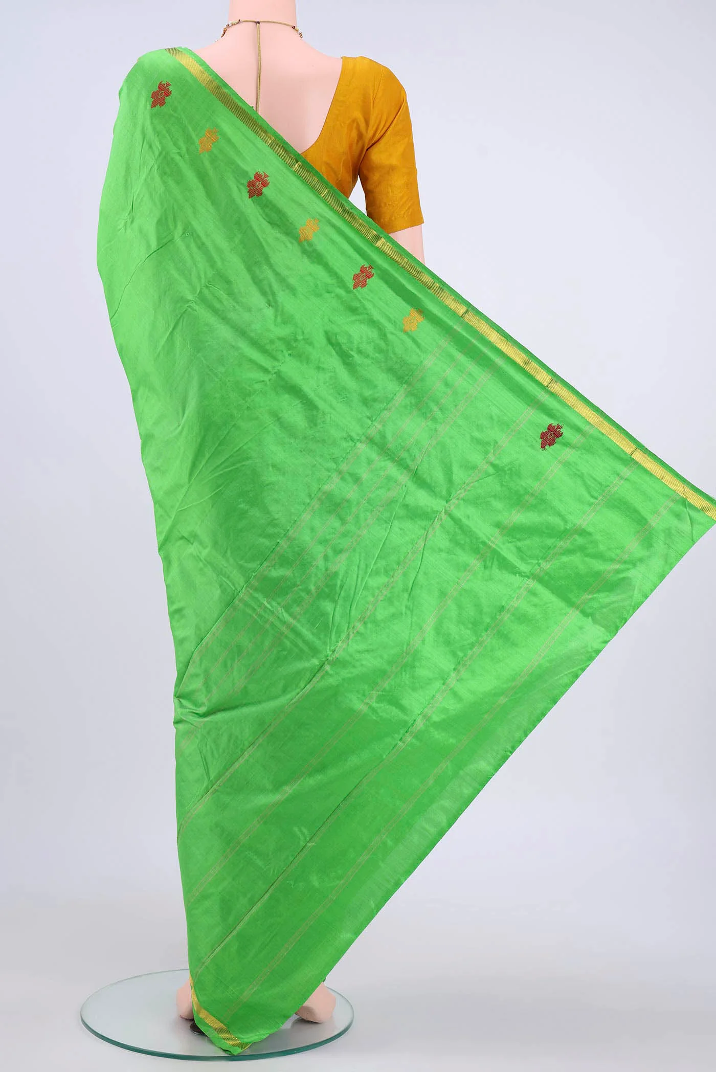 Parrot Green Kanchipuram Silk Saree - Image 3