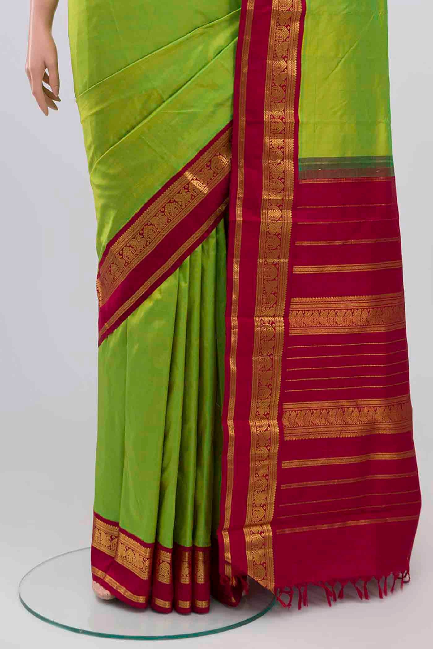 Parrot Green Kanchipuram Silk Saree - Image 3