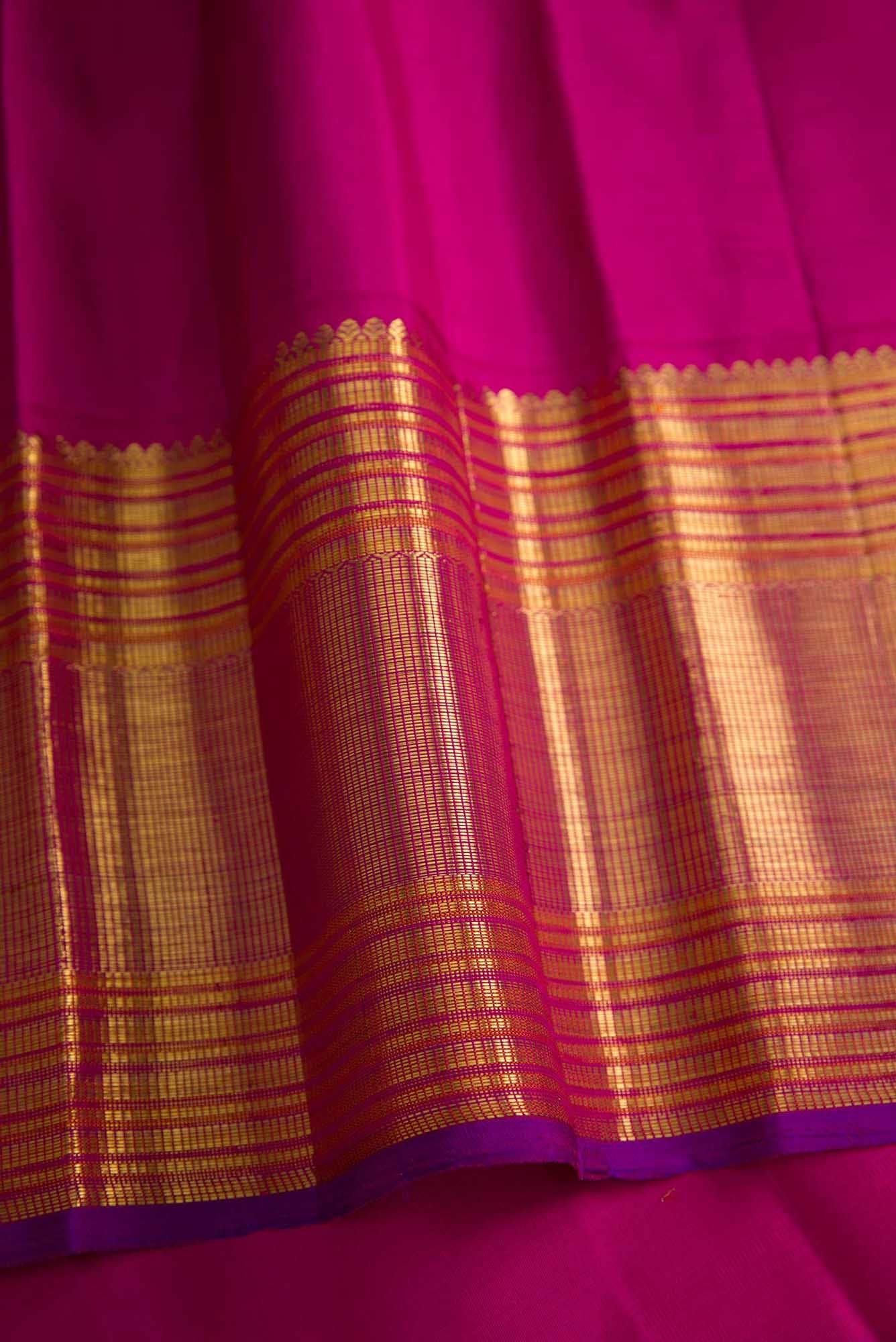 Pure Silk Pure Zari Parrot Green Dual Tone Kanjivaram Saree - Image 6