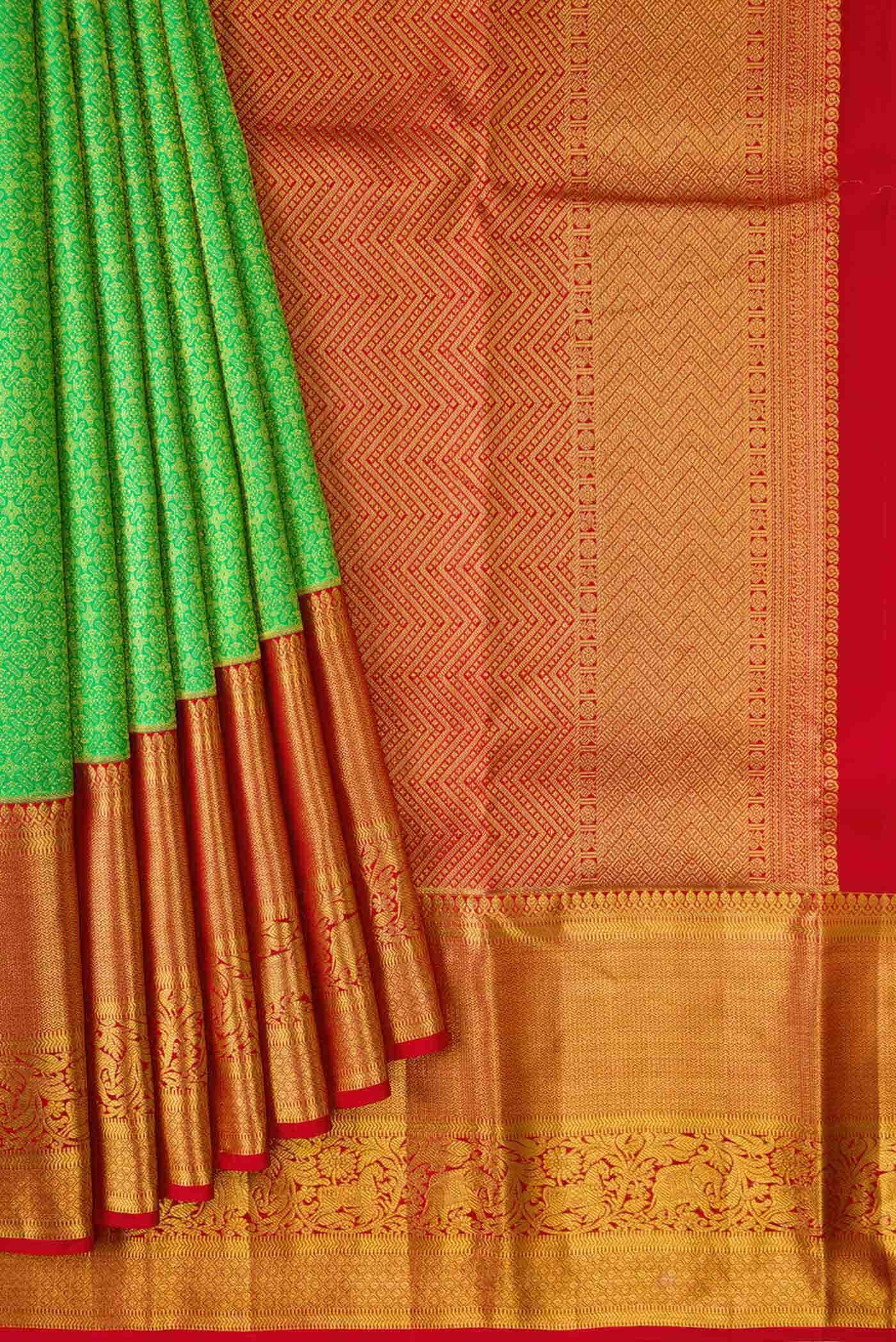 Parrot Green Kanchipuram Silk Saree - Image 2