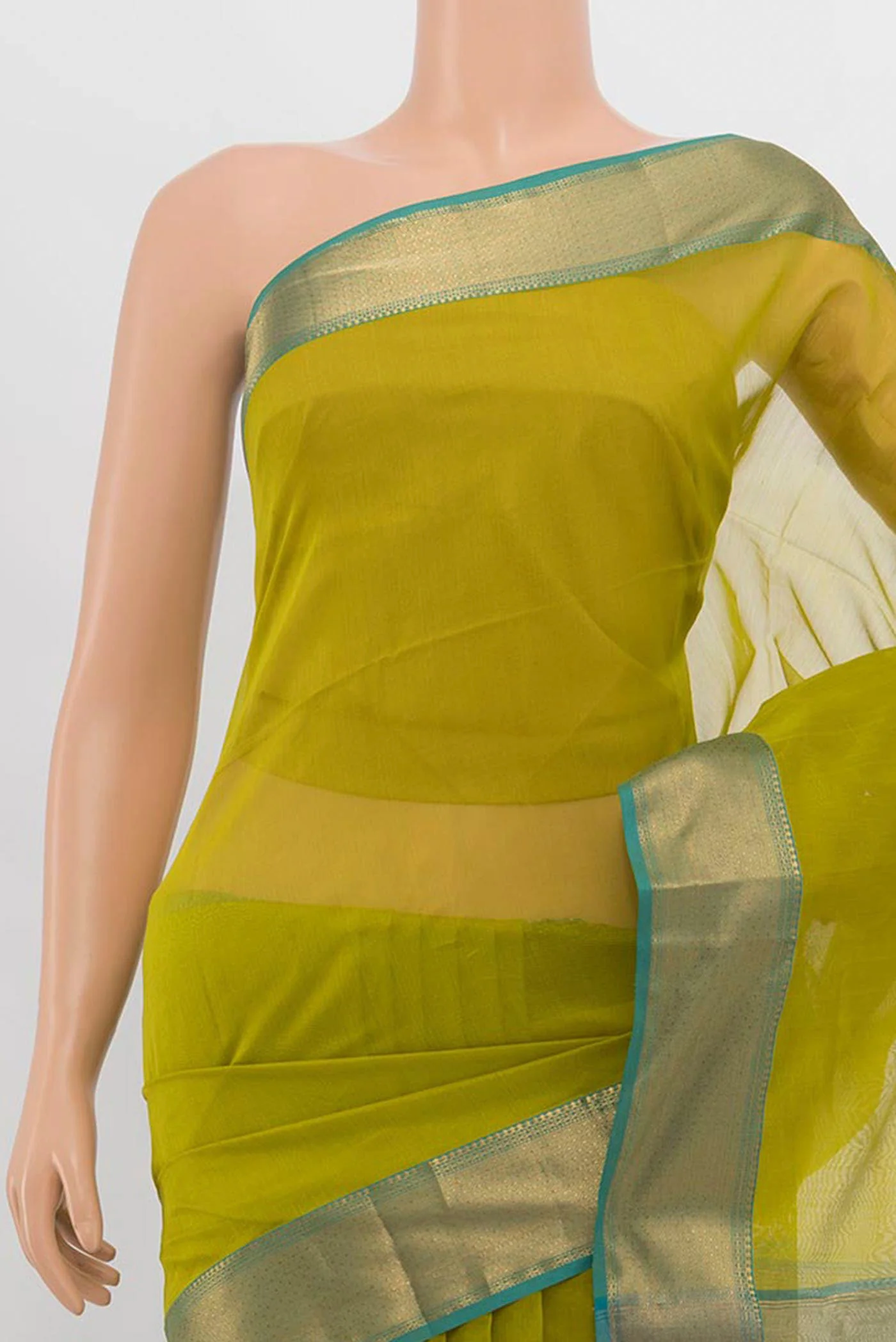 Parrot Green Maheshwari Silk Cotton Saree - Image 2