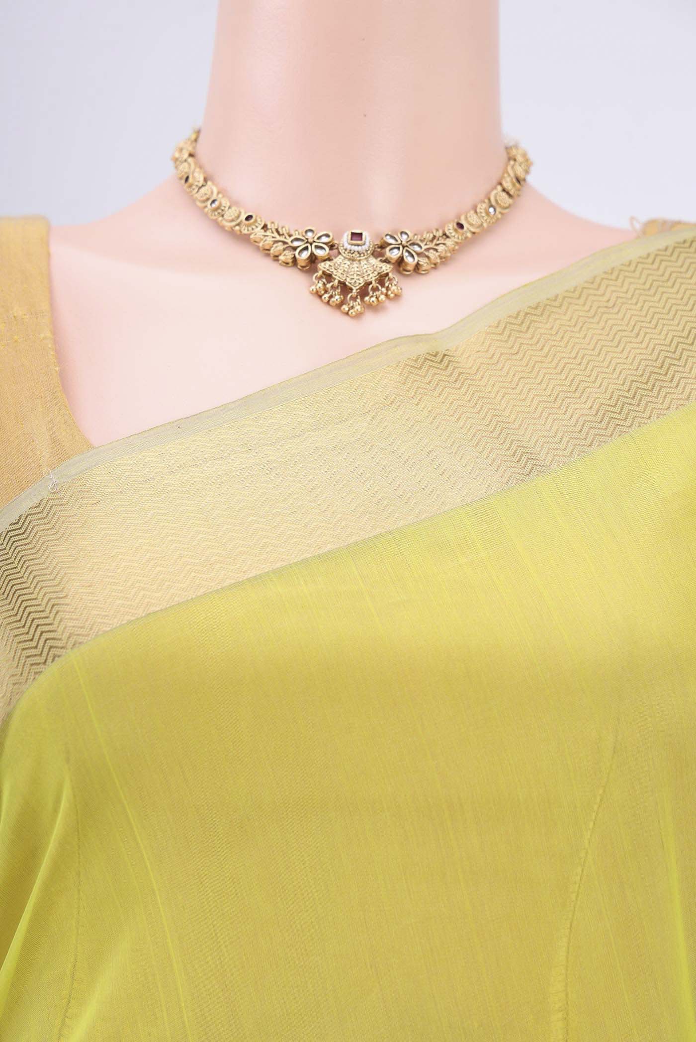 Lemon Yellow Maheshwari Silk Cotton Saree - Image 2